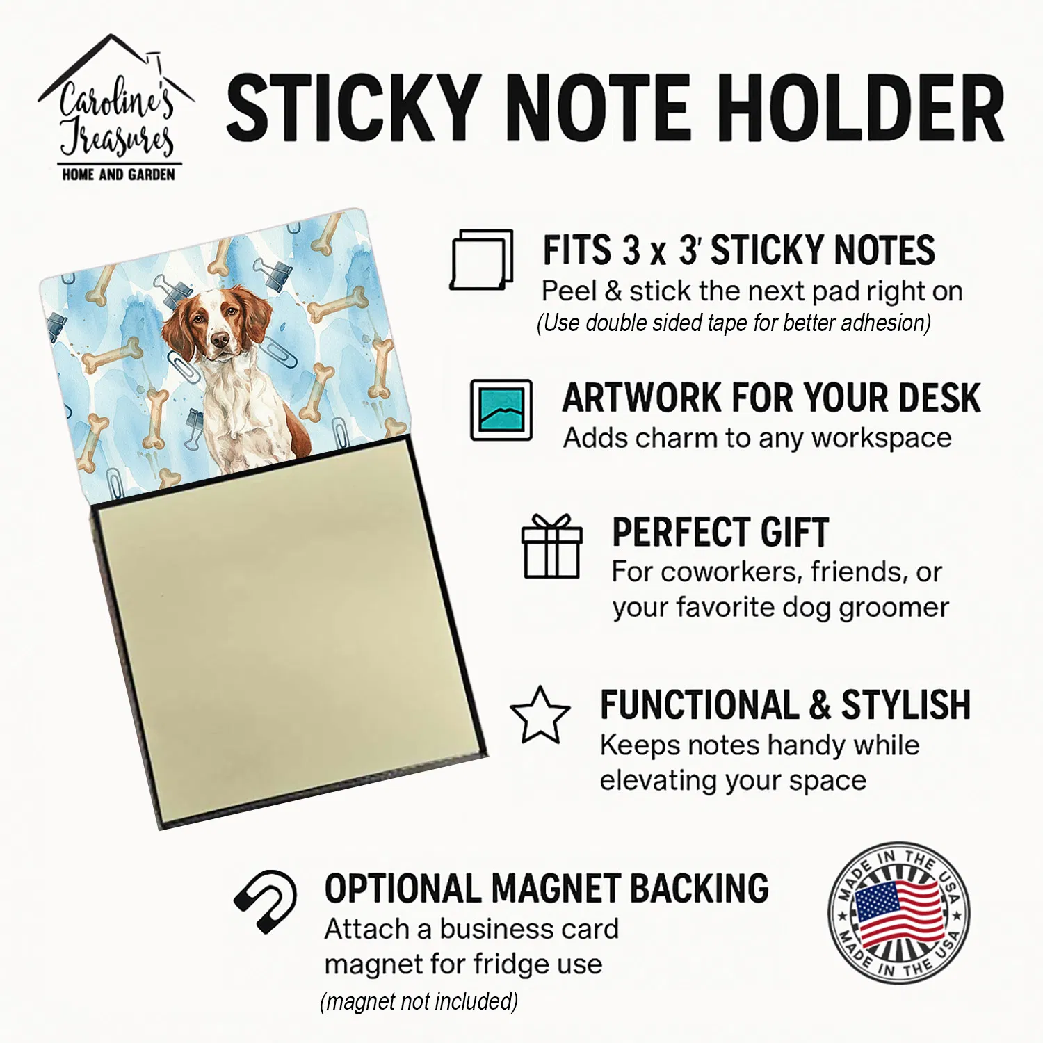 Liver and White Brittany Coworker Watercolor Sticky Note Holder Refillable Dispenser Desk Accessory 3x3 Pad Gift photo 3