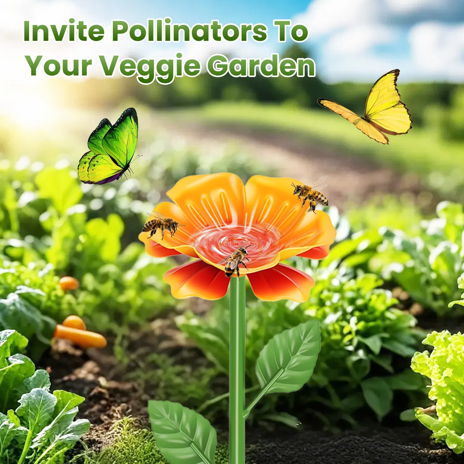 6Pack Metal Bee Watering Stations, Anti-Drowning Bee Butterfly Feeders Pollinator Stakes with Artificial Flowers for Outdoor Garden Courtyard Decor photo 7