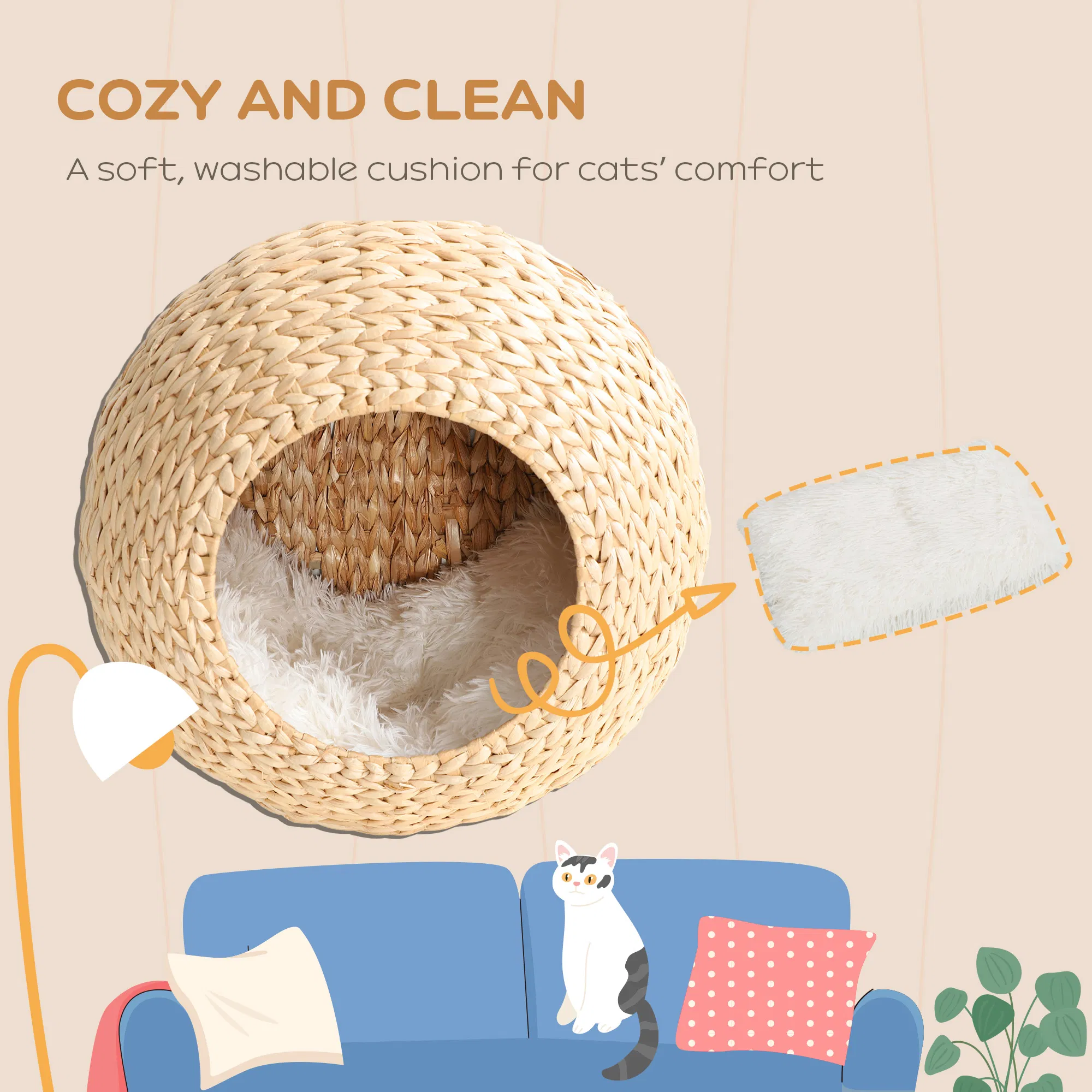 Cat Wall Shelf with Washable Cushion, Wall Mounted Cat Condo Furniture for Indoor Kittens, Beige photo 6
