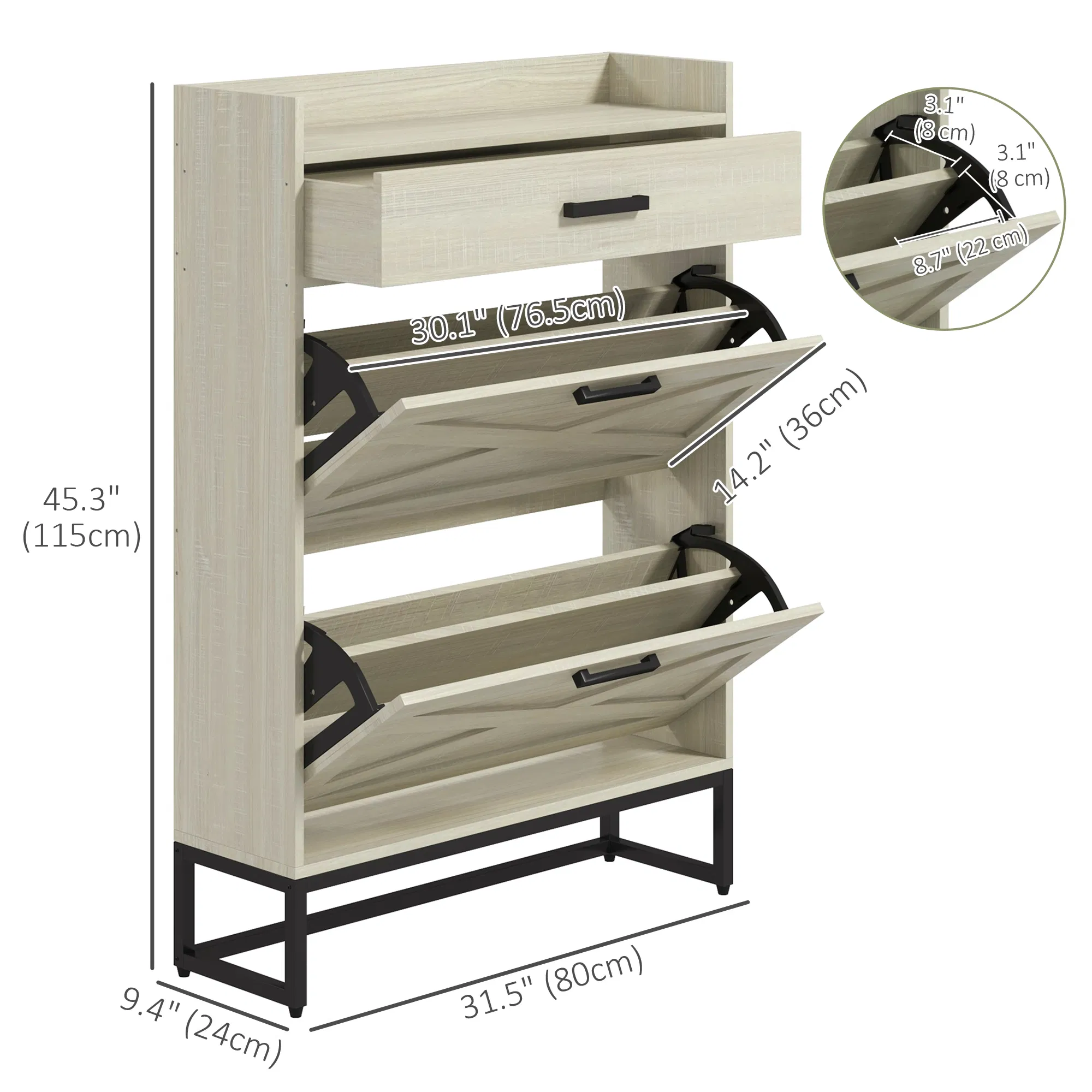 Slim Shoe Storage with 2 Flip Drawers and Adjustable Shelves Shoe Cabinet Organizer for 12 Pair, Distressed White photo 4