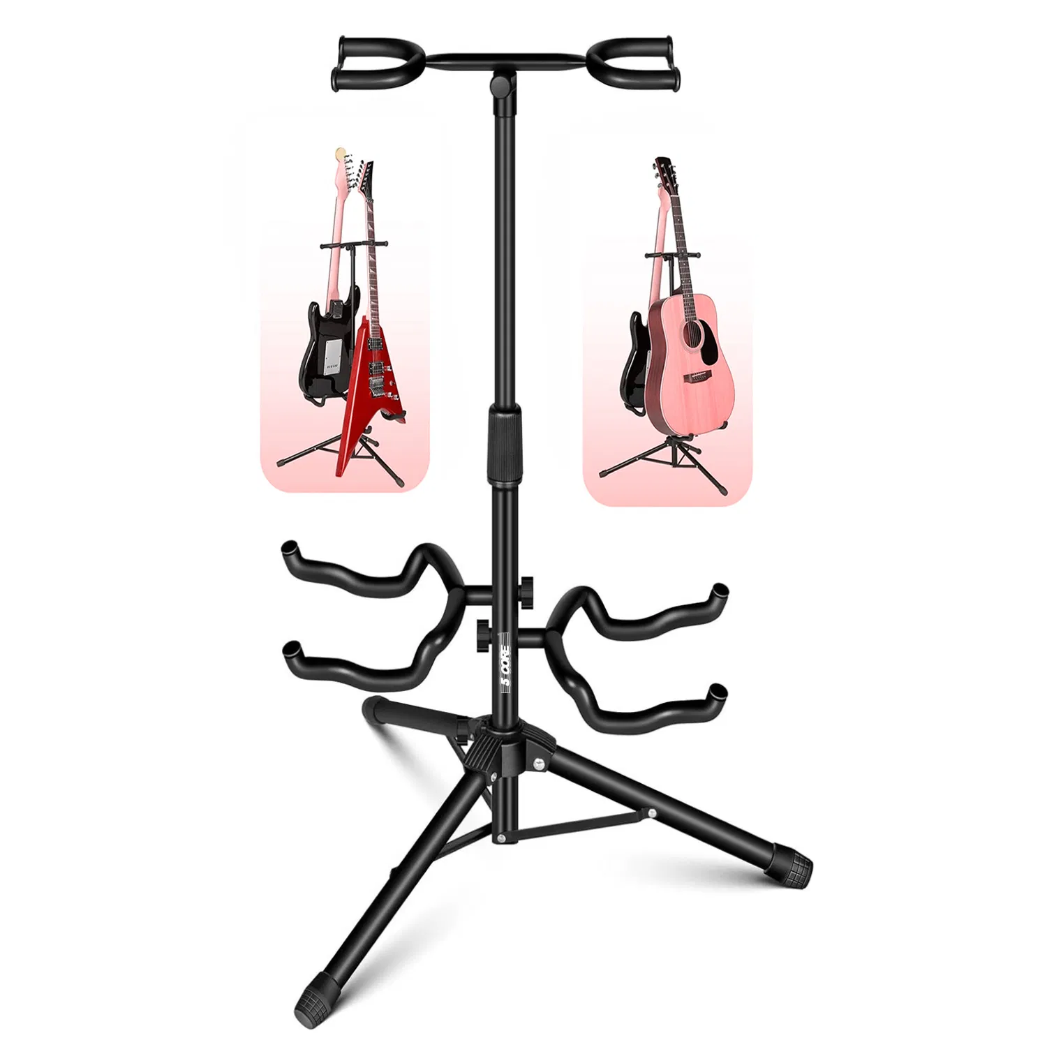 5 Core Guitar Stand Adjustable Double Guitars Stands Floor w Neck Holder Universal Supports for Acoustic Electric Classic Bass Instrument Folding Portable photo 1
