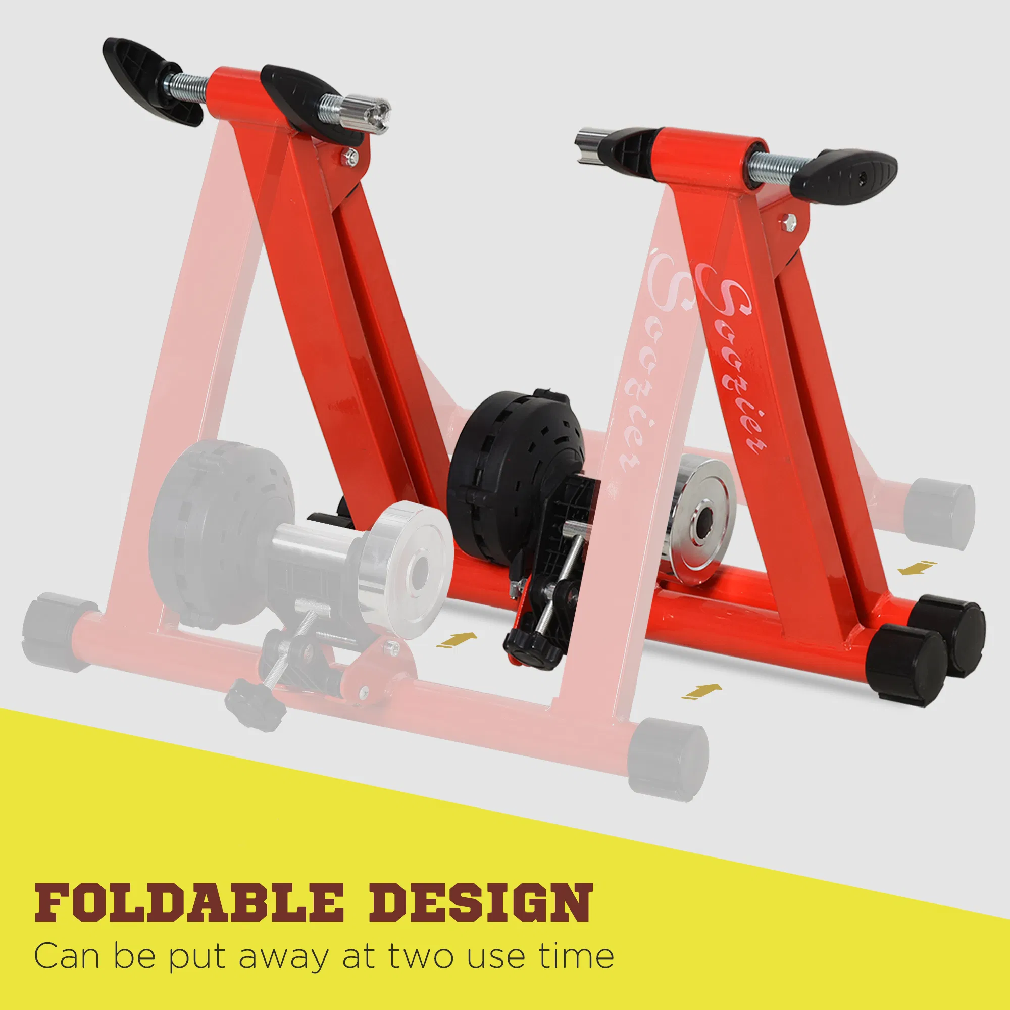 Bike Trainer Magnetic Bicycle Stand Indoor Exerciser w/ Quick Release Skewer, 5 Levels Resistance, Red photo 4
