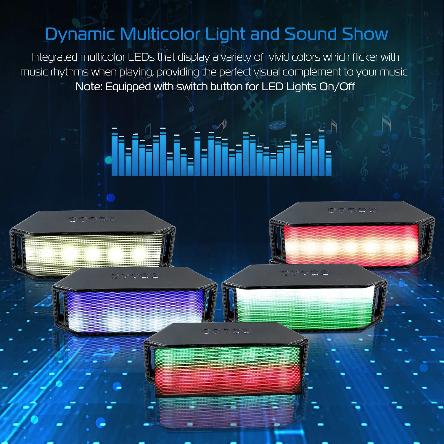 LED Wireless Speaker Dynamic Multicolor Hands-free FM Radio USB MMC Reading Aux In for Party Camping Travel photo 5