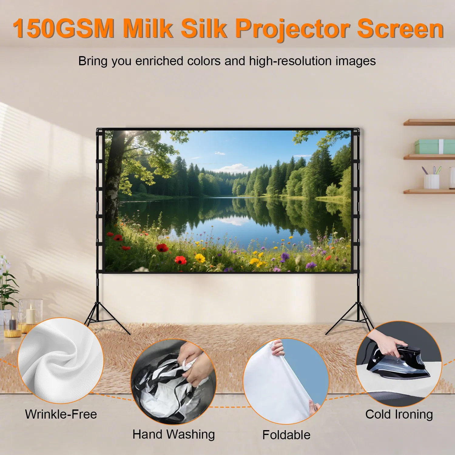 100-120" Portable Projector Screen with Stand, Foldable & Anti-Crease, HD 4K Movie Screen for Outdoor/Indoor Use, Home Theater, Parties & Business Presentations - Includes Carry Bag photo 7