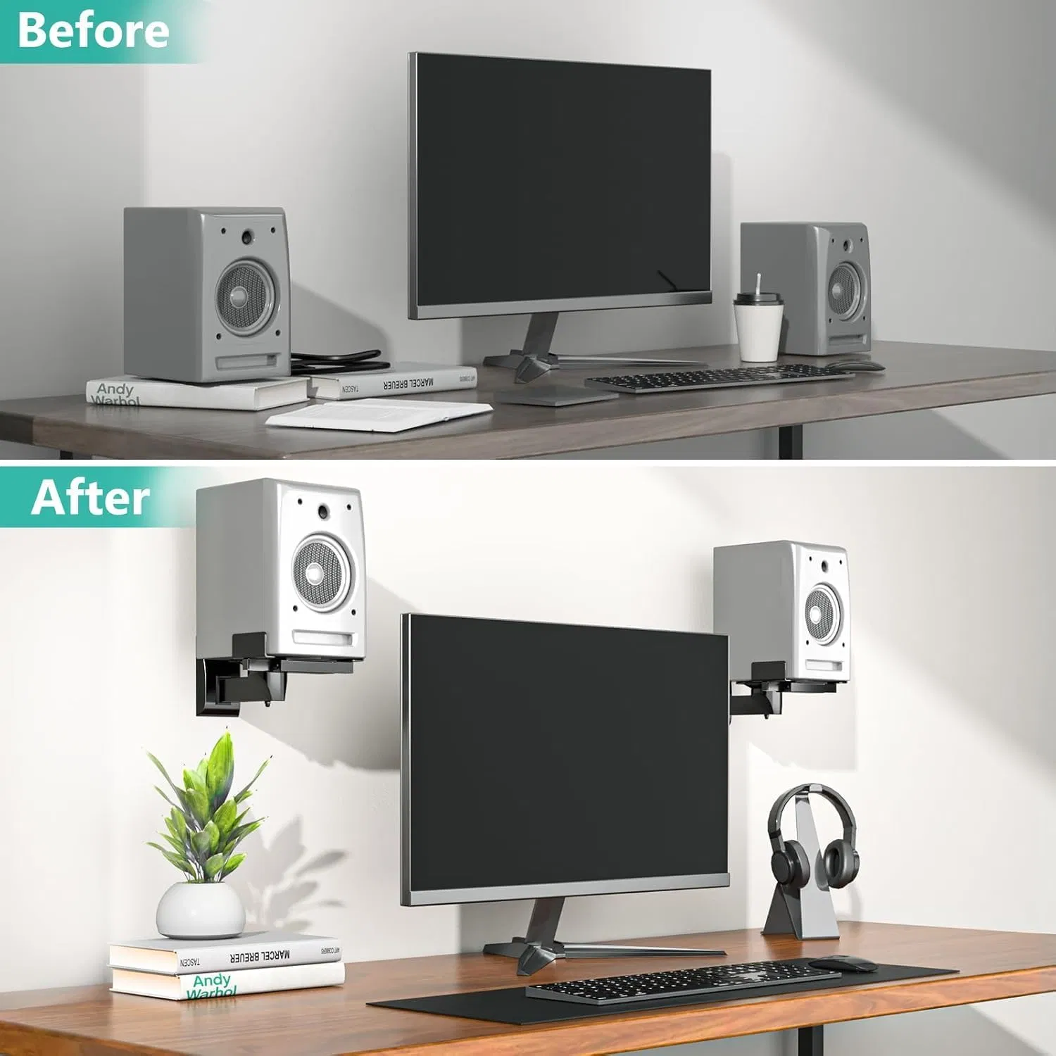 Speaker Wall Mount Adjustable Shelf Holder Swivel 180 Degree Bookshelf Brackets - 15 Inch Space for Speakers Pair Holds Upto 55lbs - WST 04-15 Pair photo 4
