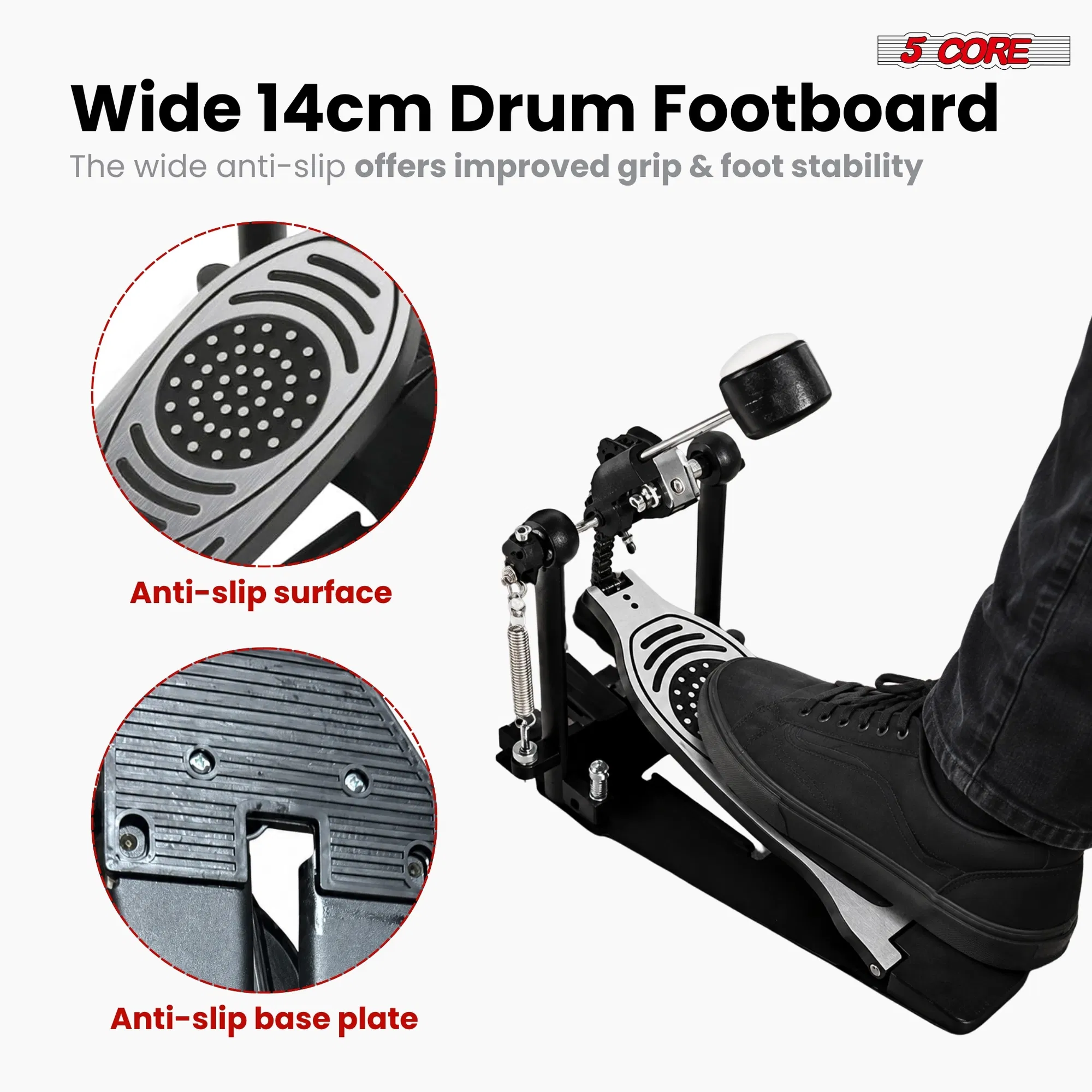 5 Core Bass Drum Pedal Mount Felt Beater Head Single/Double Chain Foot Pedal photo 4