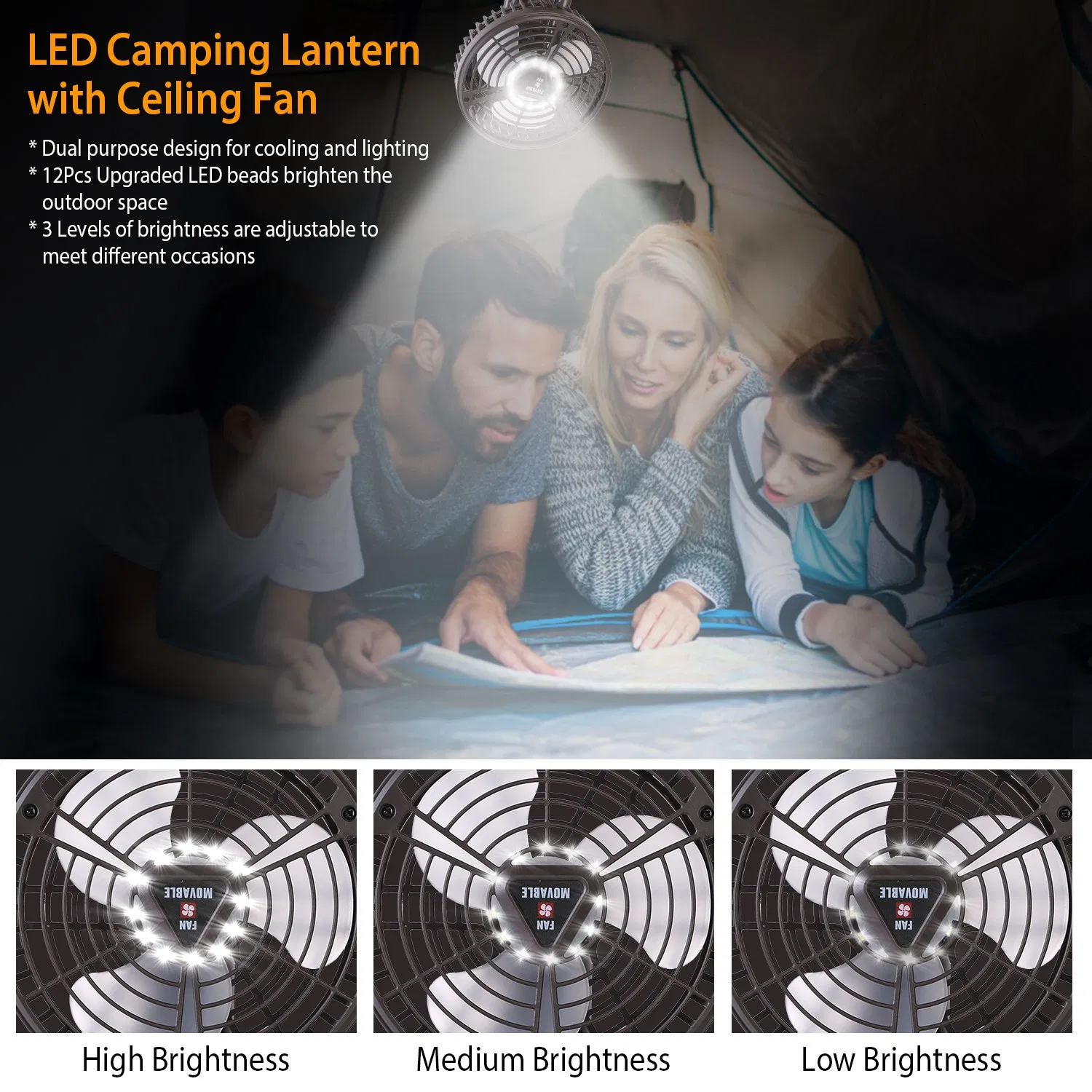10400mah Portable Camping Fan with LED Light Rechargeable Tripod Tent Hanging Fan Lantern Portable Foldable Oscillating Table Fan with 3 Brightness 4 Speeds photo 4