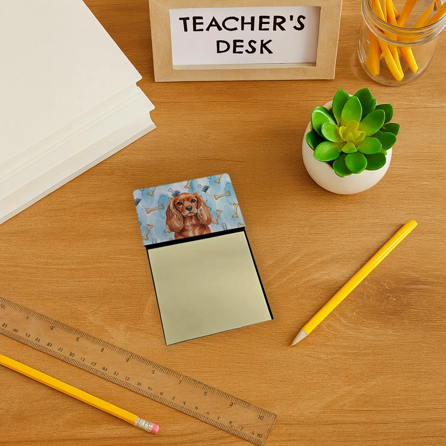 Ruby English Toy Spaniel Coworker Watercolor Sticky Note Holder Refillable Dispenser Desk Accessory 3x3 Pad Gift photo 2