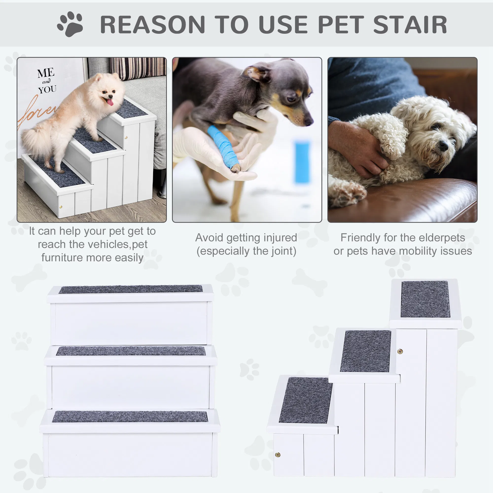 Wooden Carpeted Non Slip Pet Stairs Ramp photo 3