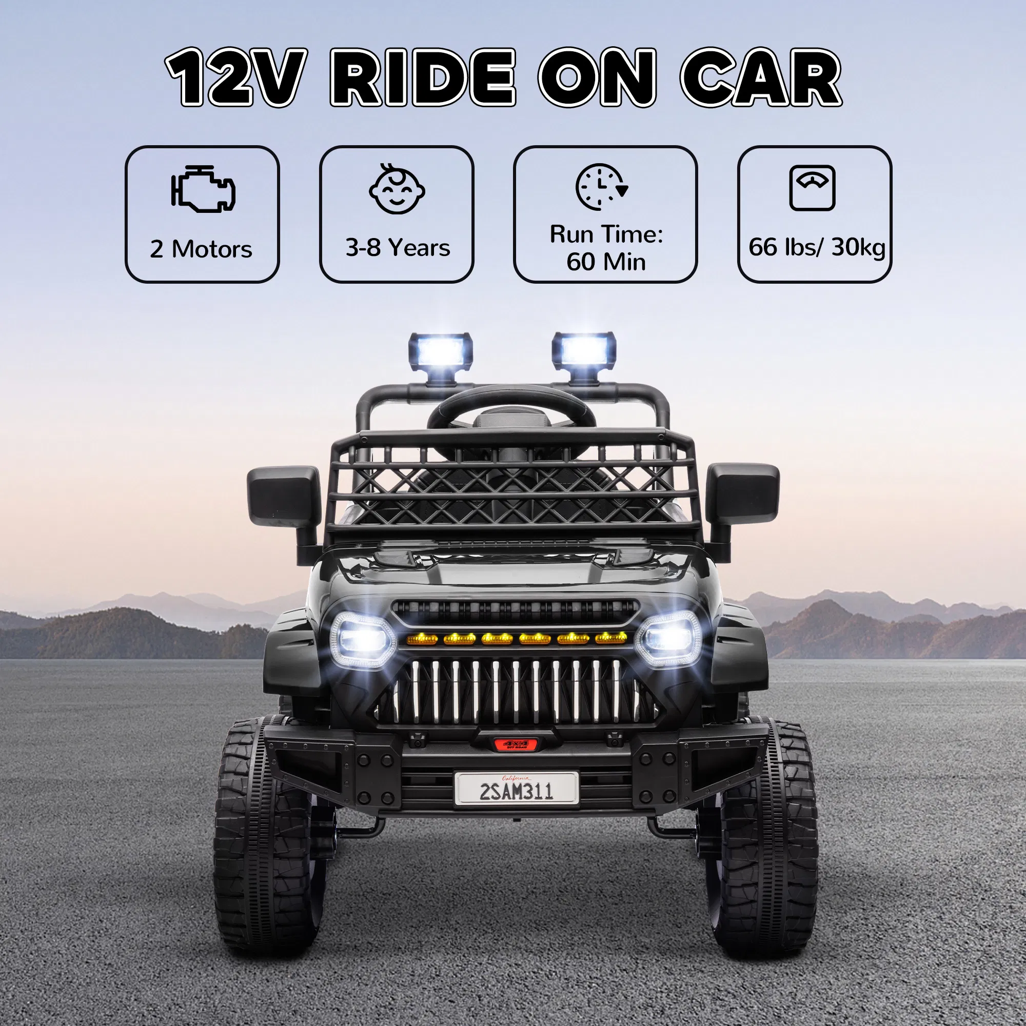 12V Ride on Truck, Electric Car for Kids with Remote Control, Suspension, 3 Speeds, USB Music Headlights, Black photo 5