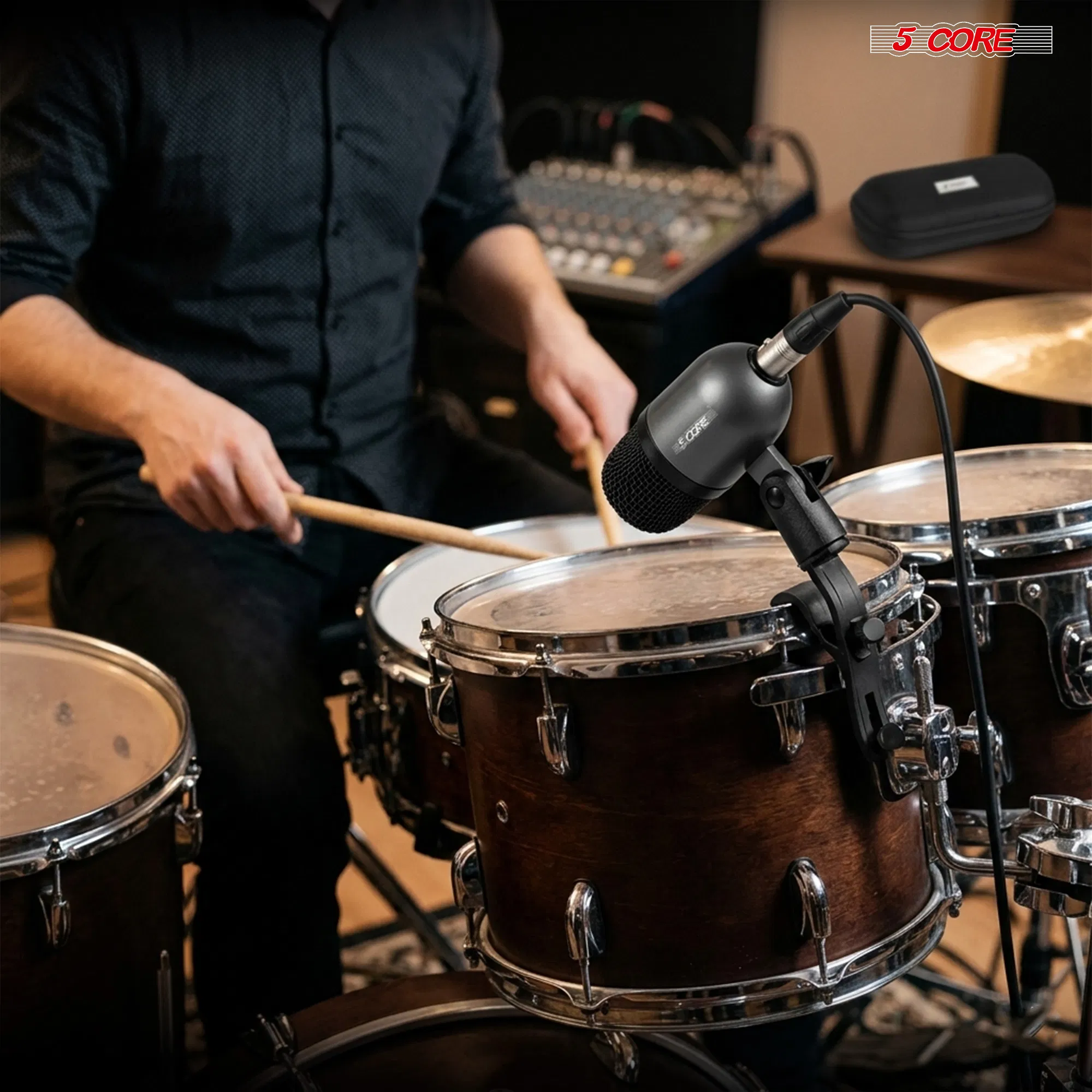 5 Core Drum Mic High Sensitivity Snare Tom Instrument Microphone with Dynamic Moving Coil Uni-Directional Pick Up Pattern Swivel Mount Durable Steel Mesh Grille photo 7