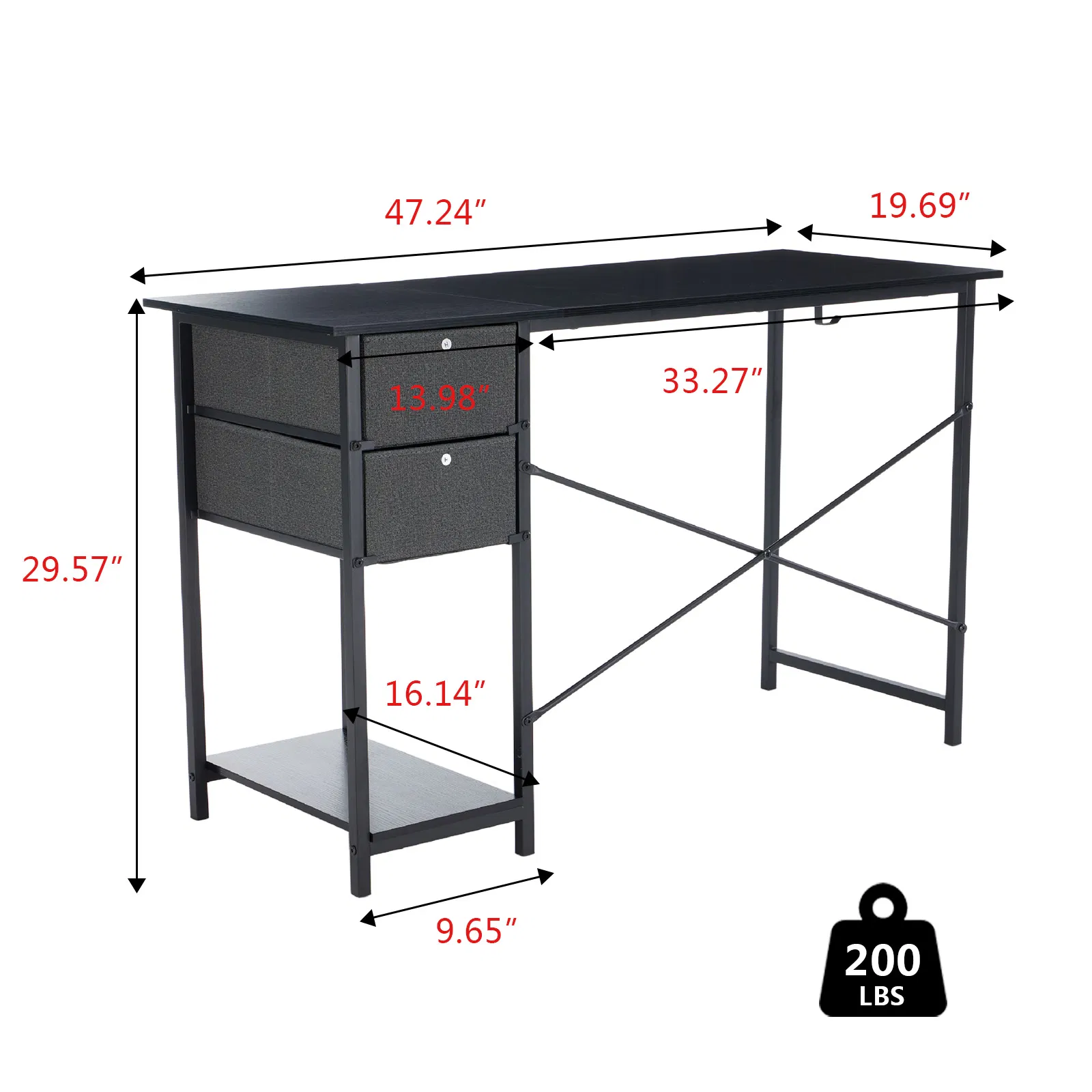 40-47IN The computer desk has drawers, the wooden desk has adjustable position drawers, and the modern study and work desk has side hooks photo 4