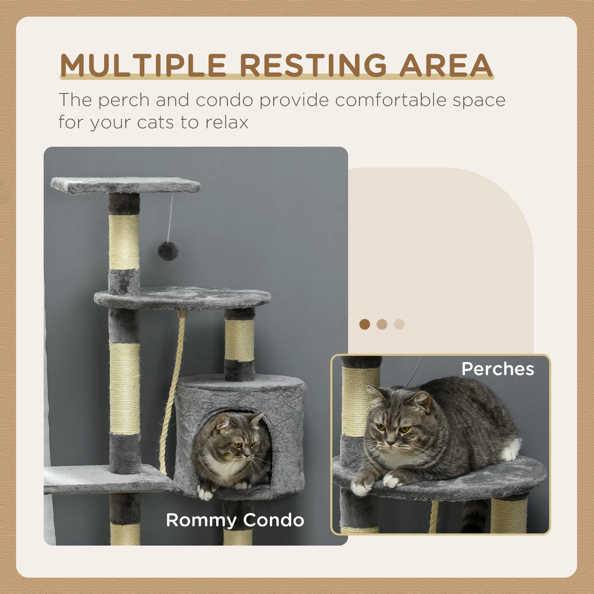 46Inch Scratching Cat Tree, Multi Level Cat Tower for Large Cats Adult with Toys and Condo, Grey photo 4
