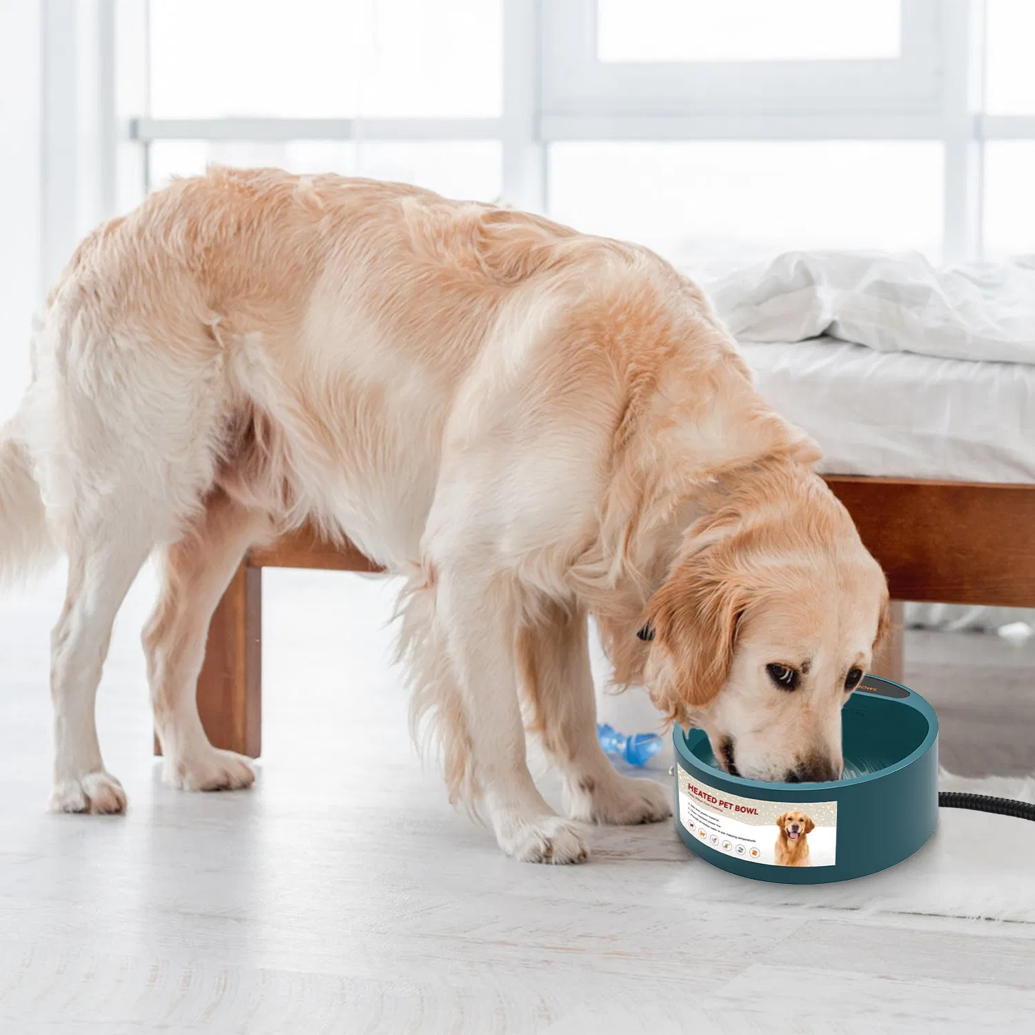 Heated Water Bowl for Dog Cat 74.4OZ Heating Water Dish IP67 Waterproof Thermal Water Bowl Heated Pet Bowl Dog Cat Water Feeder Bowl for Dog Cat Rabbit Pet photo 7