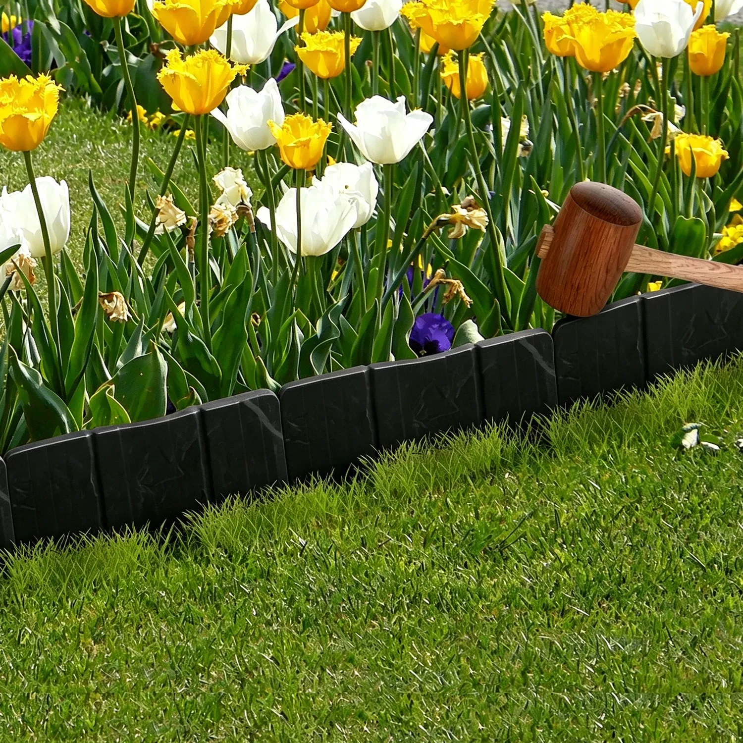 20-Piece 16ft Plastic Garden Edging, Cobblestone-Style Flexible Interlocking Landscape Border, PP Lawn Edging for Yard Flower Bed and Pathway Landscaping photo 2