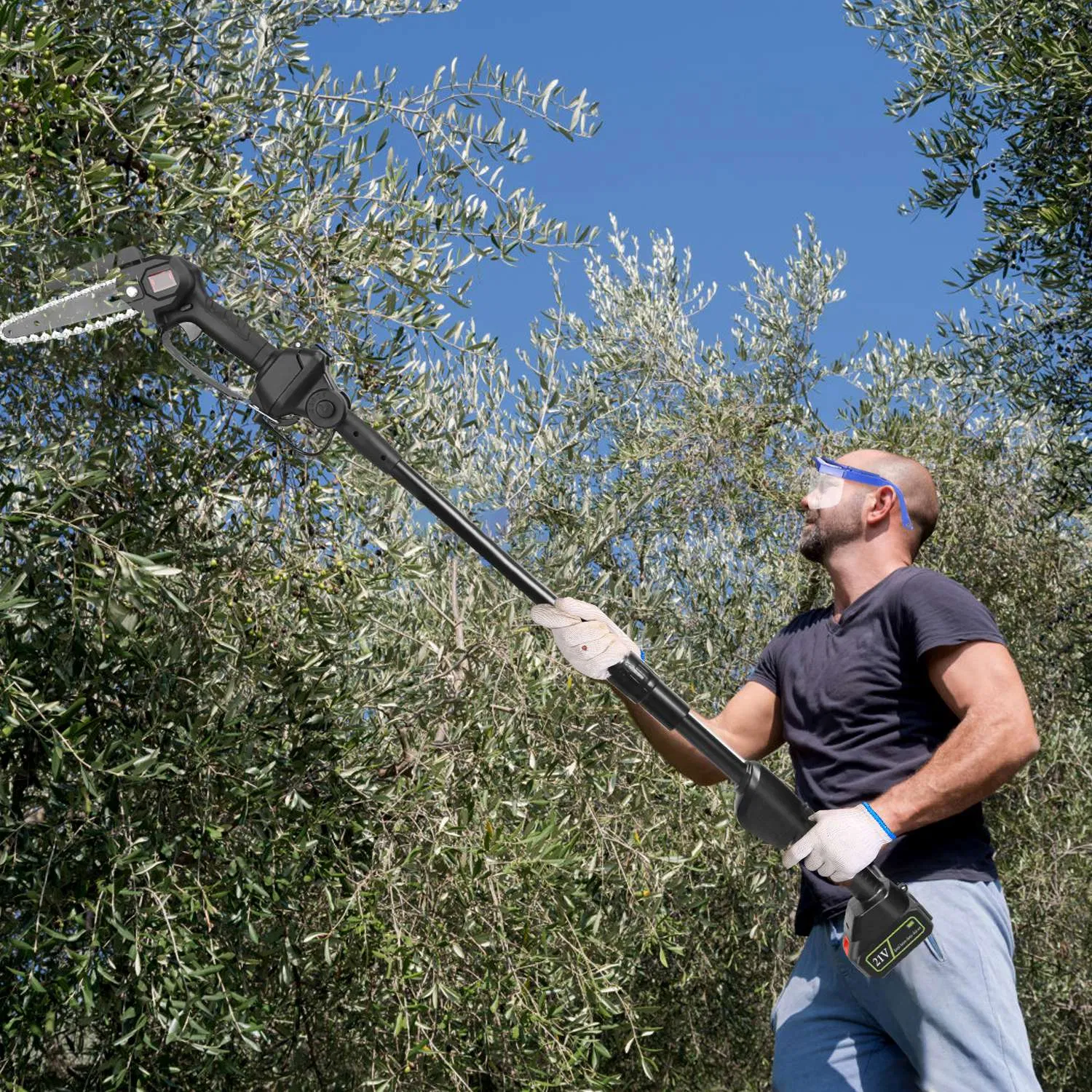 2-in-1 Electric Pole Saws for Tree Trimming, 6 Inch Mini Chainsaw Cordless with Extension Pole, Battery Powered Pole Chain Saw, Tree Trimmer Limb Branch Cutter Pruner with 2 Battery photo 3