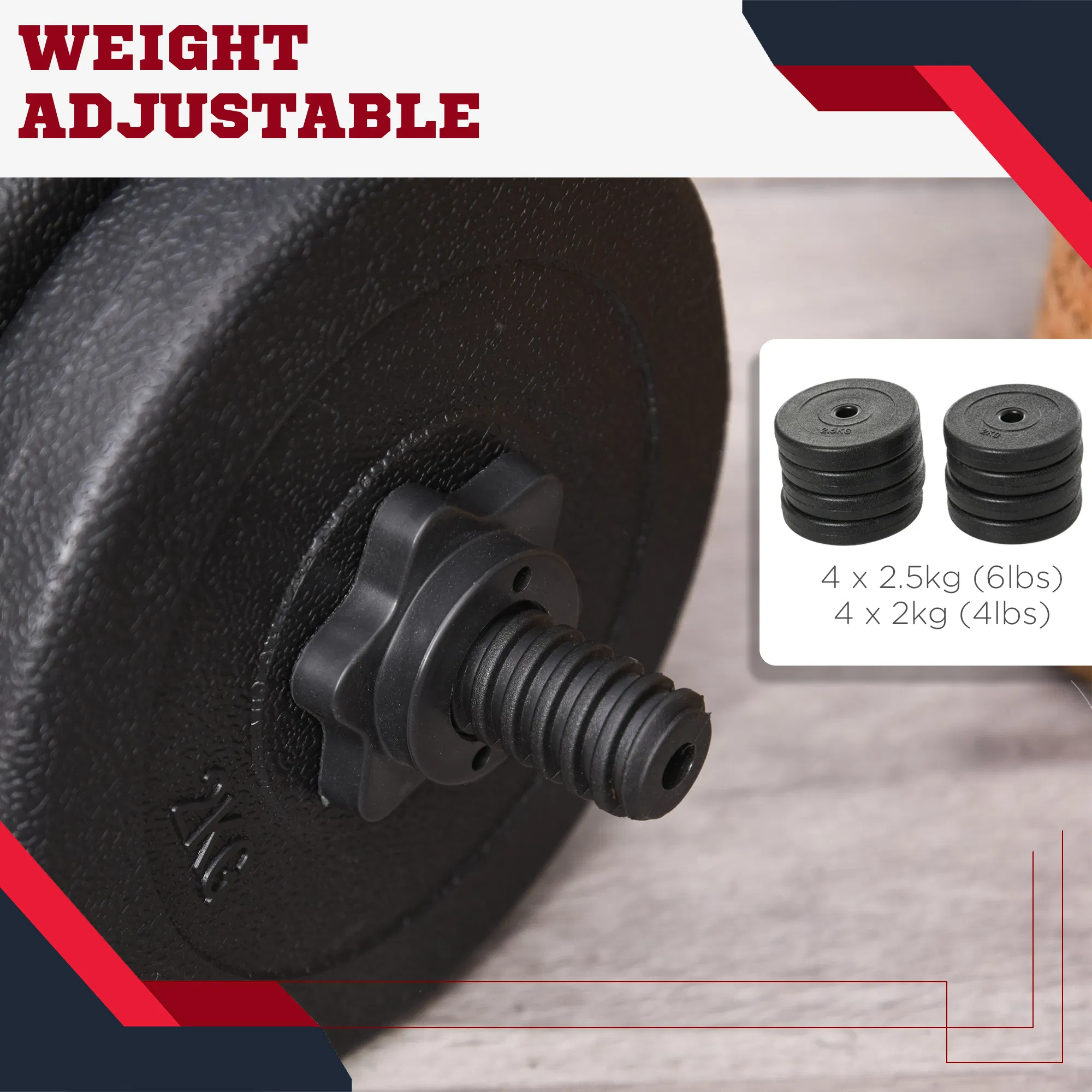 Adjustable 2 x 22lbs Weight Dumbbell Set for Weight Fitness Training Exercise Fitness Home Gym Equipment, Black (Pair) photo 4