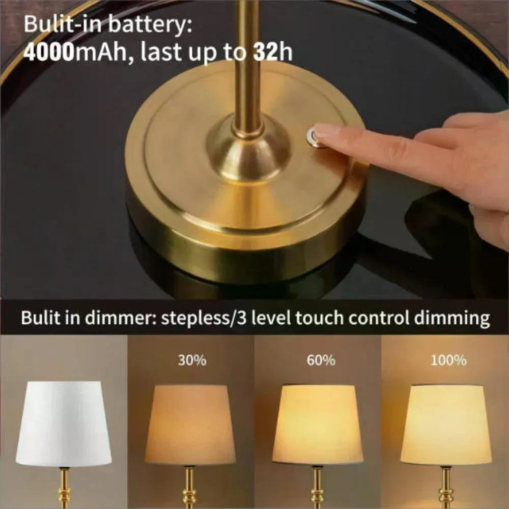 Cordless Touch Dimmable Table Lamp, Fabric Shade Portable Rechargeable LED Bedside Night Lamp, Warm Ambient Light for Bedroom Restaurant Home Decor photo 5