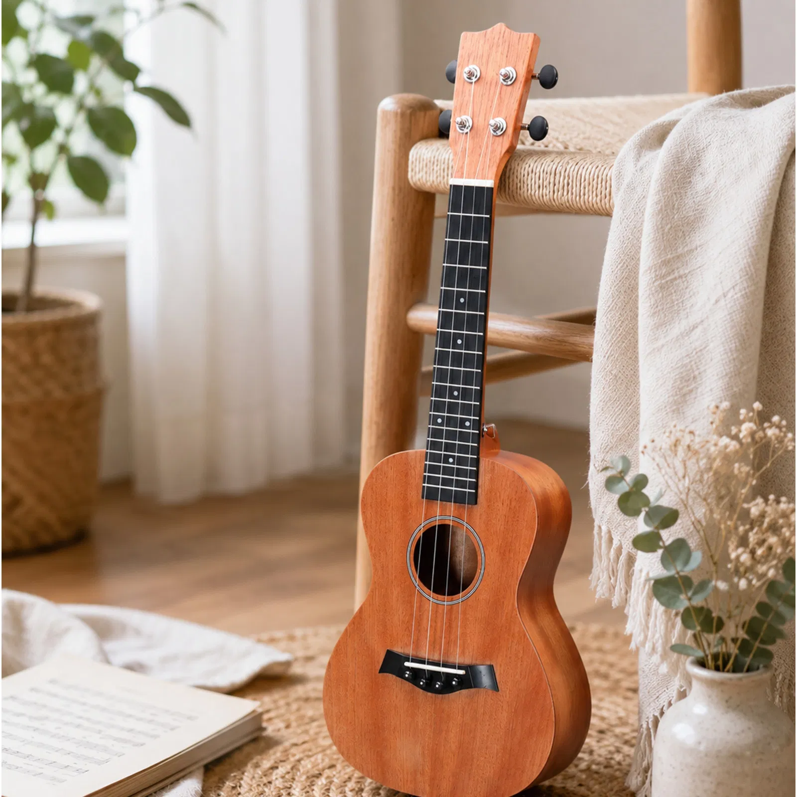 21in mahogany body rosewood fingerboard ukulele, cotton bag, capo, strap, picks*2, tunerStringsDust cloth photo 3