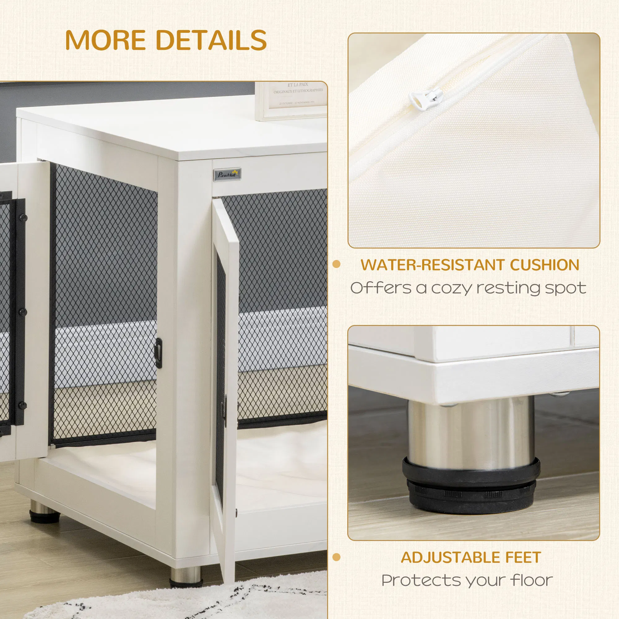 Pet Crate End Table with Water-resistant Cushion or Large Medium Dogs, White photo 2