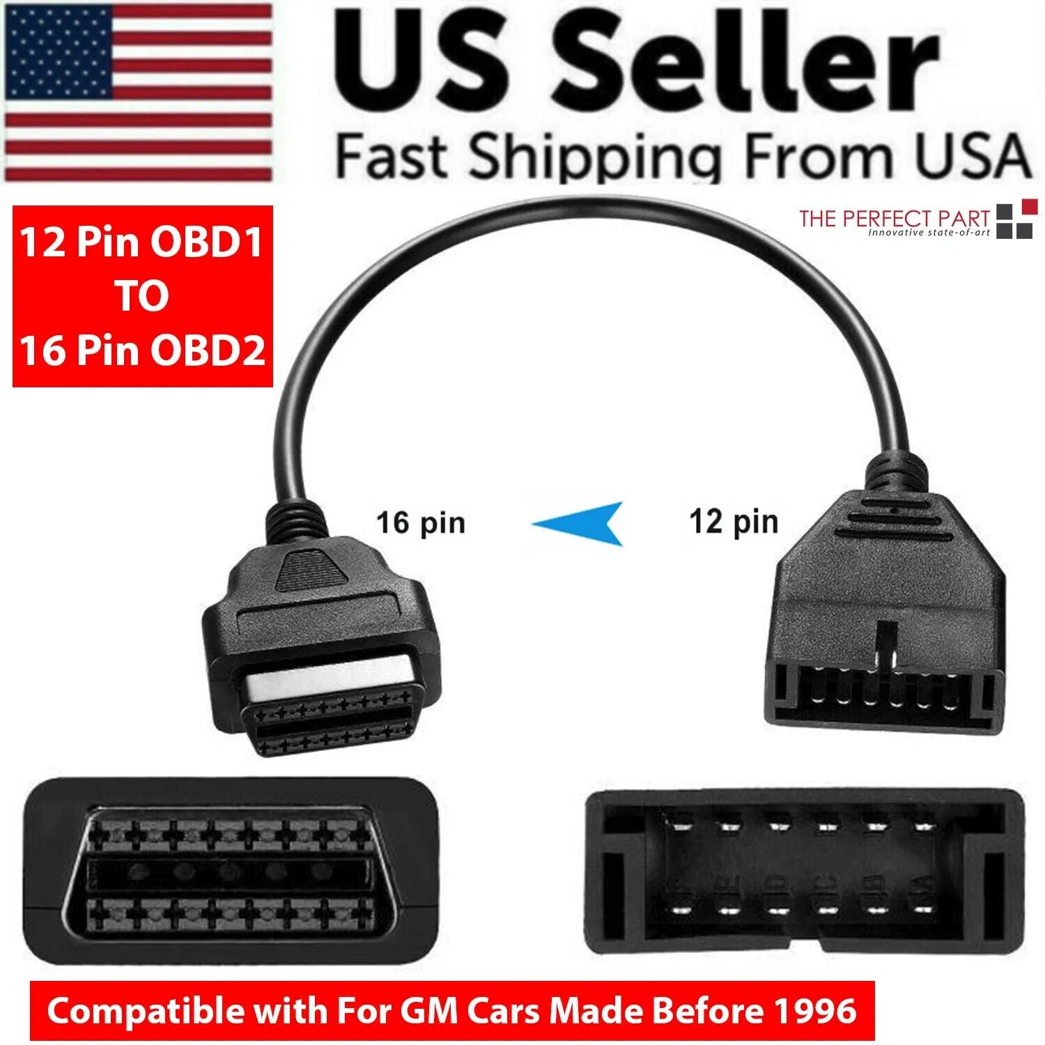 12 Pin OBD1 To 16 Pin OBD2 Convertor Adapter Cable For GM Diagnostic Scanner US photo 1