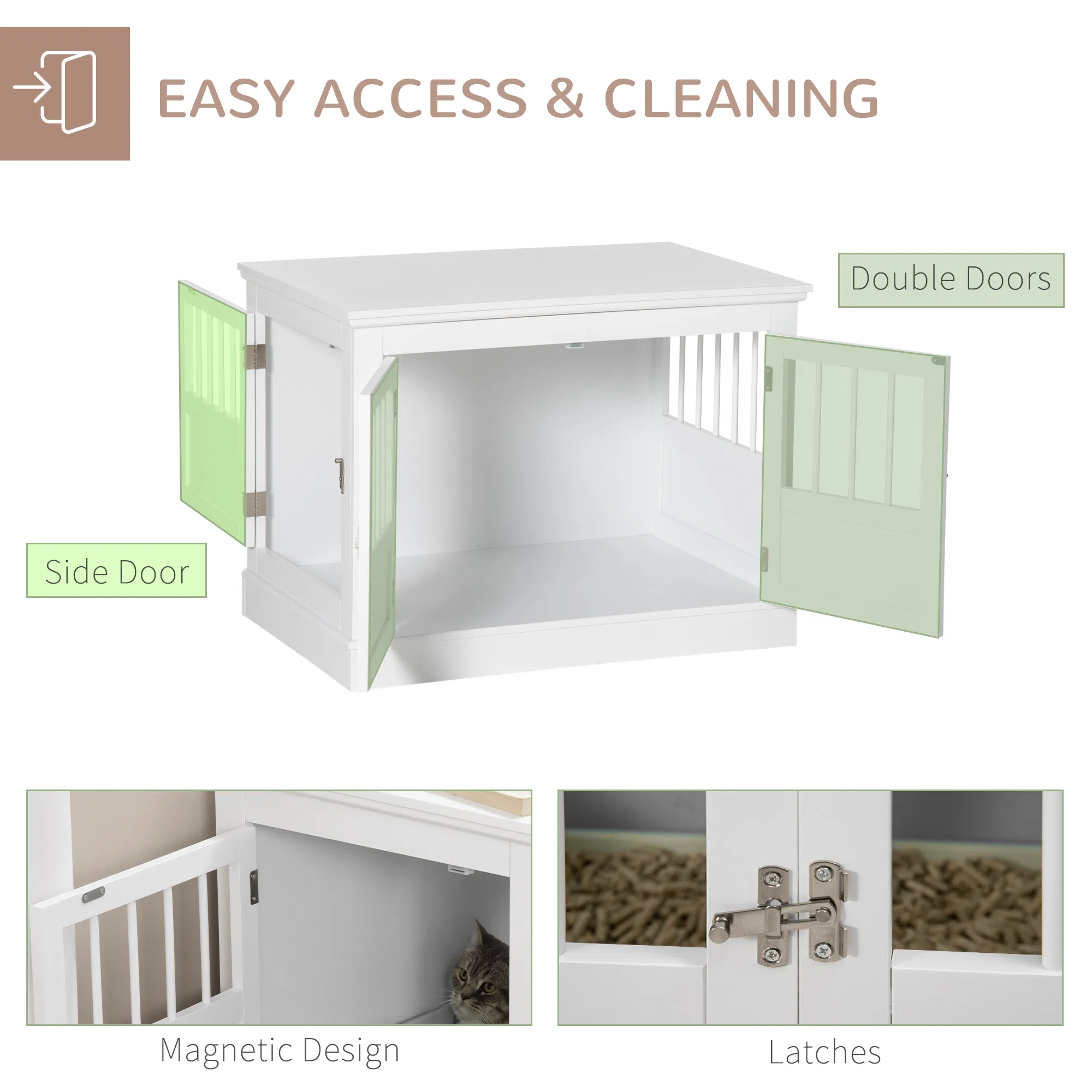 31" Dog Crate Furniture End Table with Three Doors for Small Dogs, White photo 4