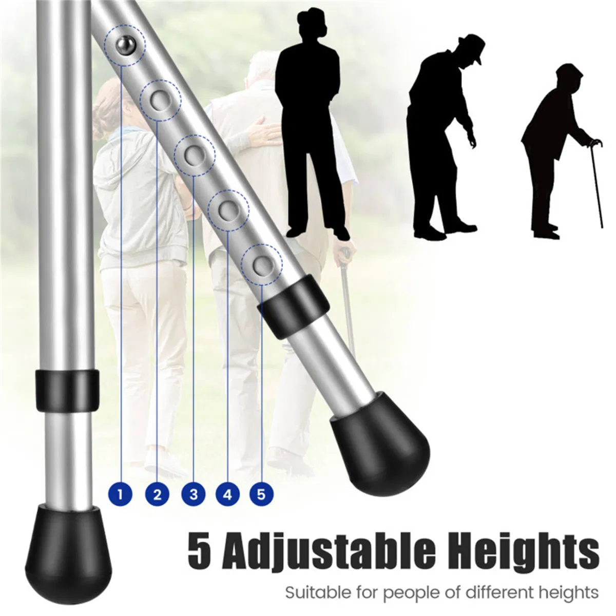 Folding Seat Cane (220lbs): 5-Level Height Adjust, LED Light, Anti-Slip Pads, Aluminum Alloy, Bonus Cushion/3 Foot Pads for Elder-Silver photo 7
