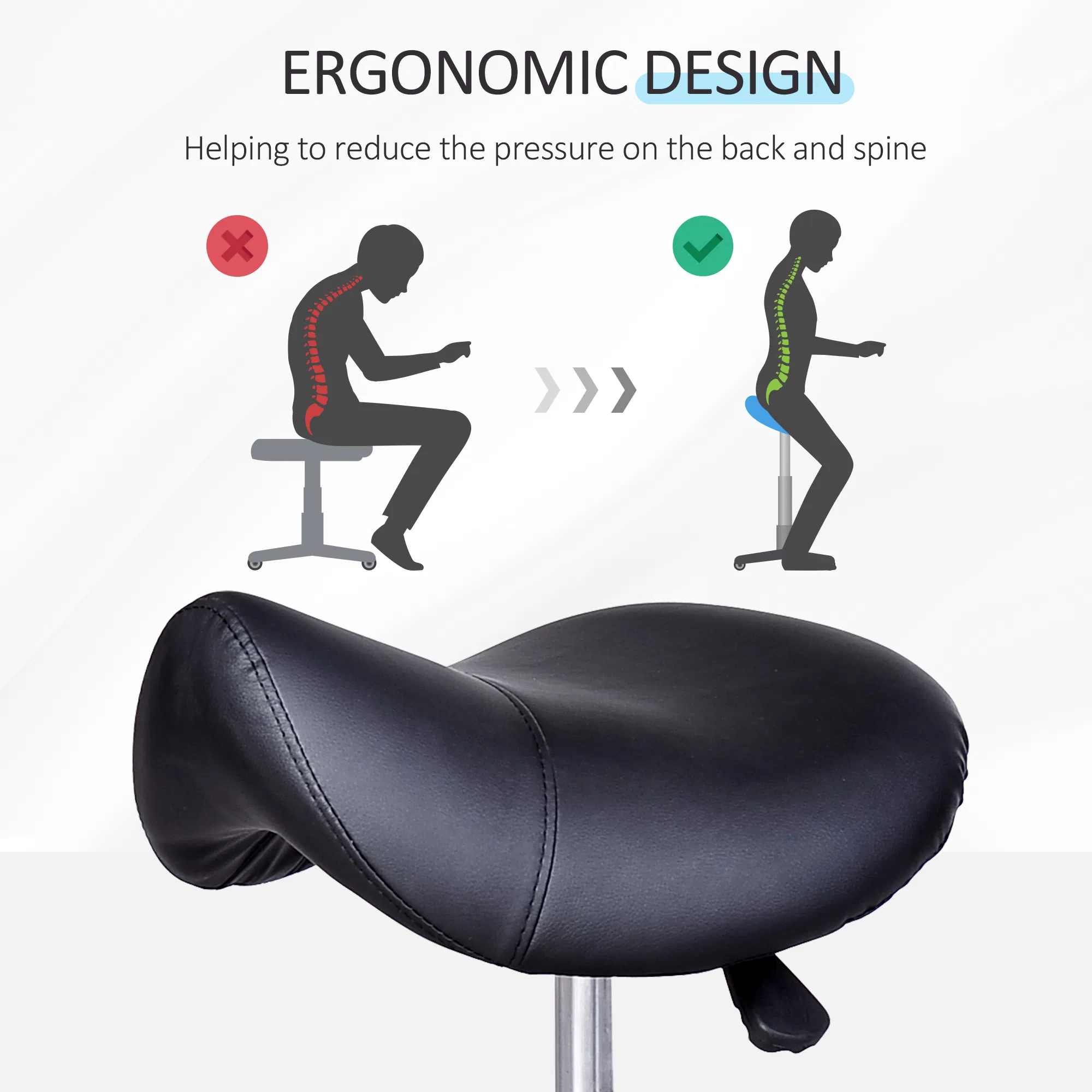 Hydraulic Swivel Salon Stool Adjustable Massage Facial Spa Beauty Saddle Chair Black photo 4