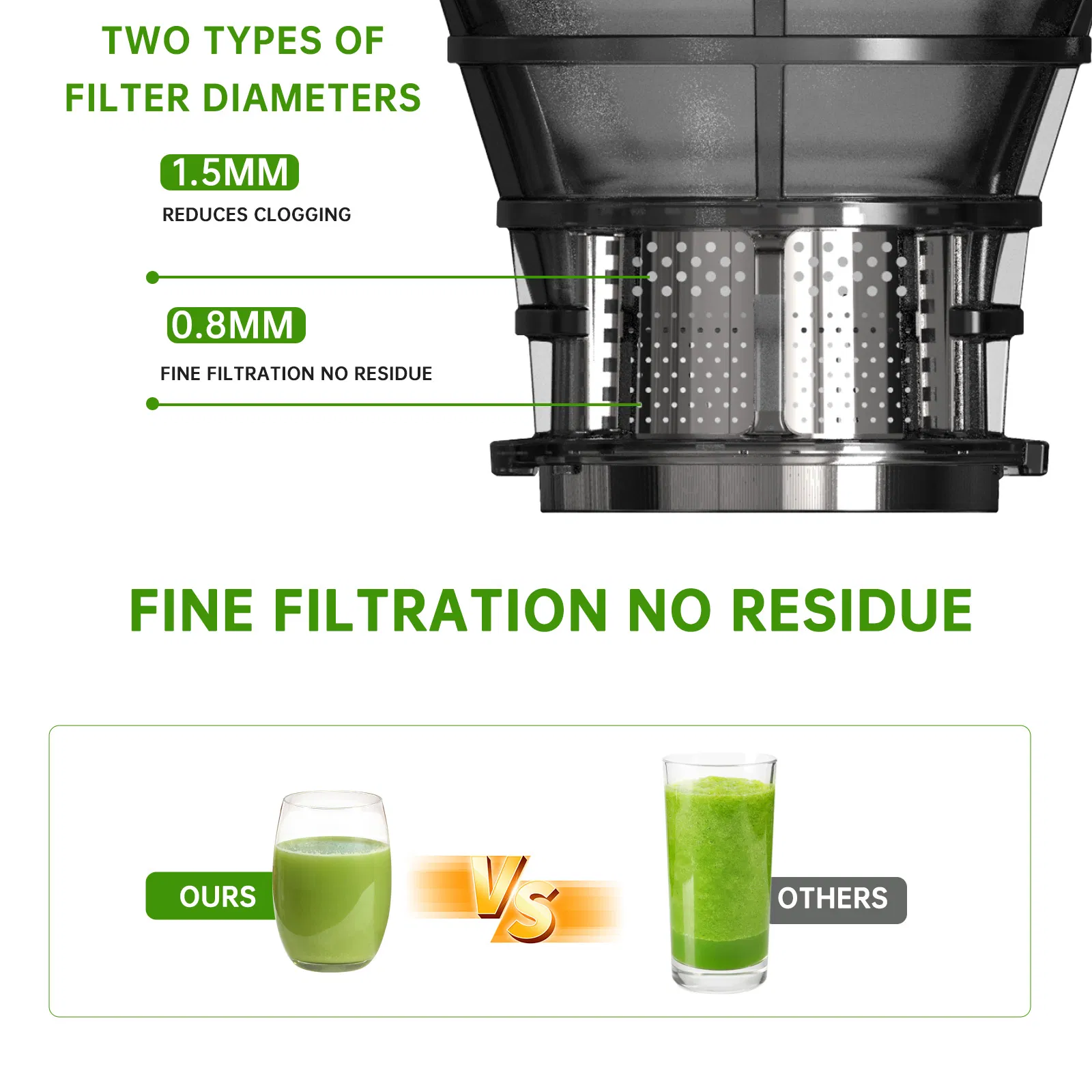 Cold juicer, chewable juicer, wide feeding trough for easy cleaning, suitable for whole vegetables and fruits photo 8