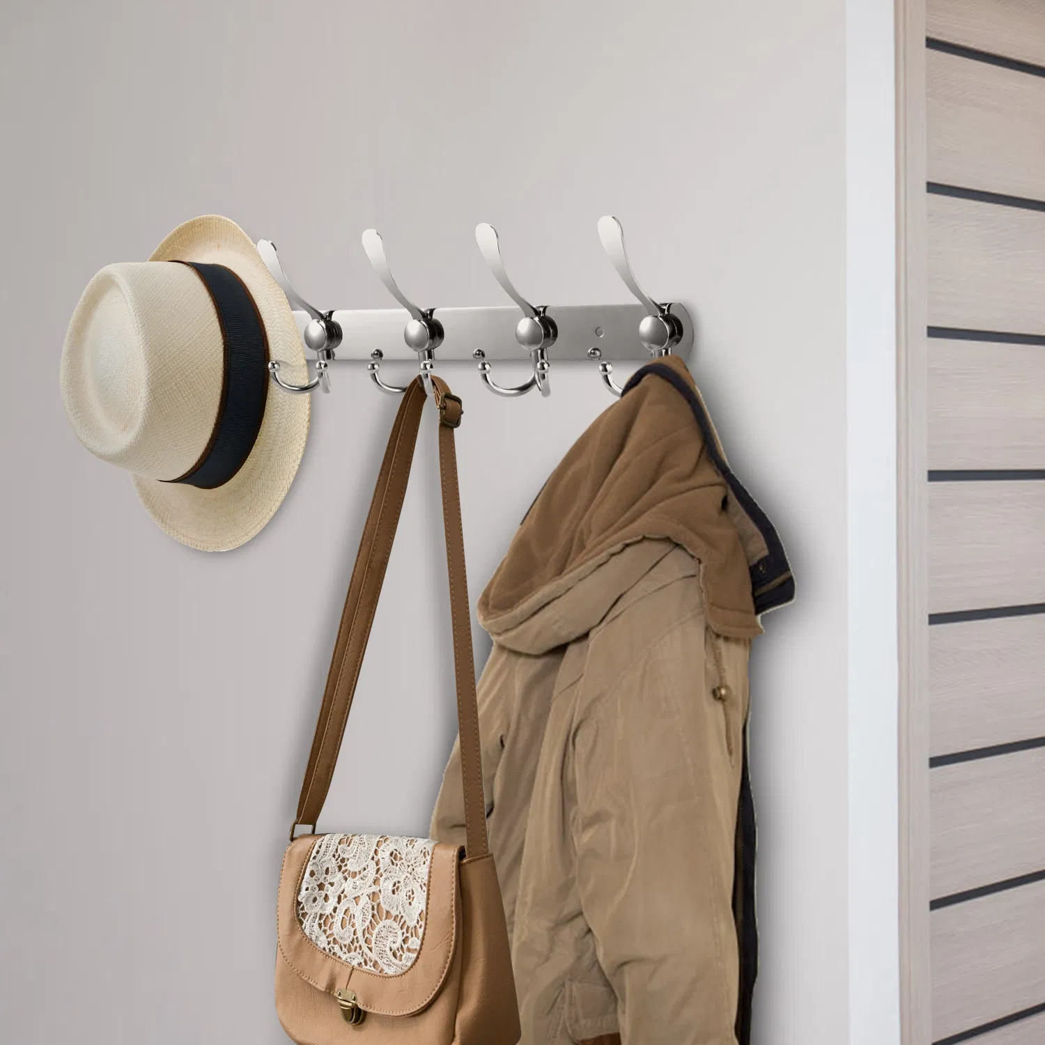 Wall Mount Coat Hook 15 Hooks Stainless Steel Clothes Hangers Rack Robe Hat Towels Hook Coat Rack Hook photo 8