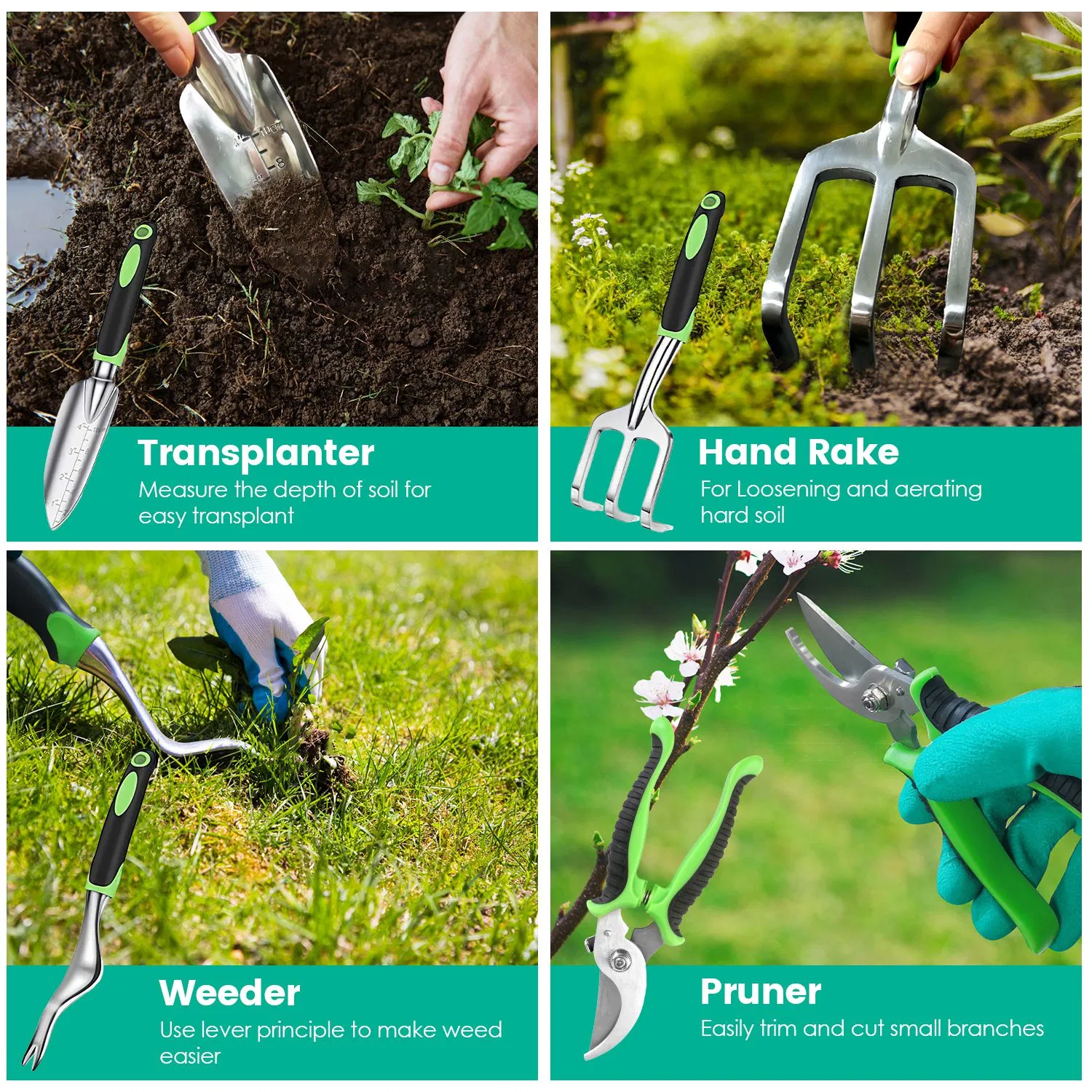 Aluminum Alloy Gardening Hand Tools 13-Piece Set, Multi-Function Garden Kit with Oxford Carry Bag, Plant Tags, Pruning Shears for Planting, Weeding & Outdoor Yard Maintenance photo 2