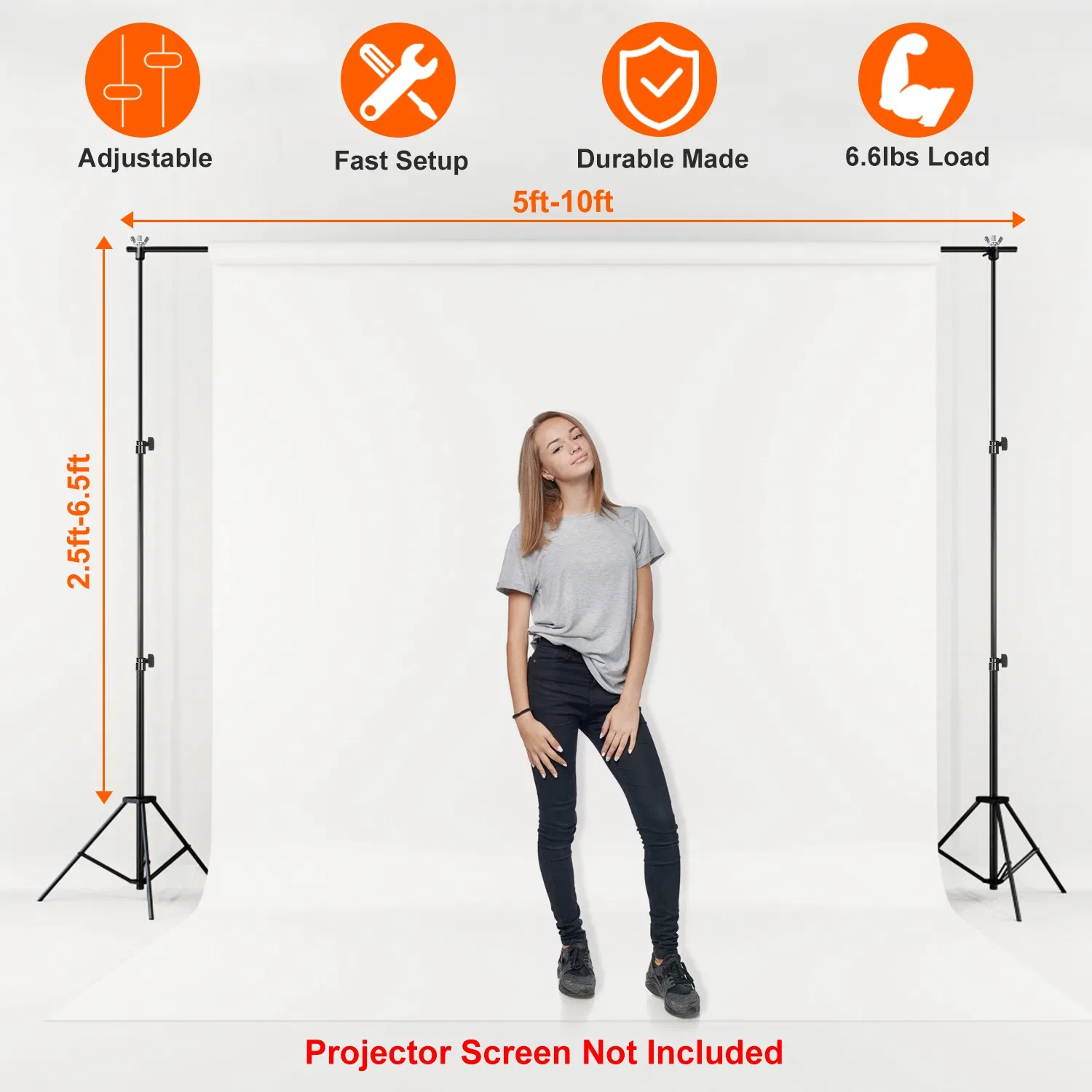 Adjustable Backdrop Support System, 5-10ft Wide Photo Background Stand with 4 Clamps, Spring-Loaded Joints and Oxford Storage Bag for Studio & Outdoor Shooting photo 7