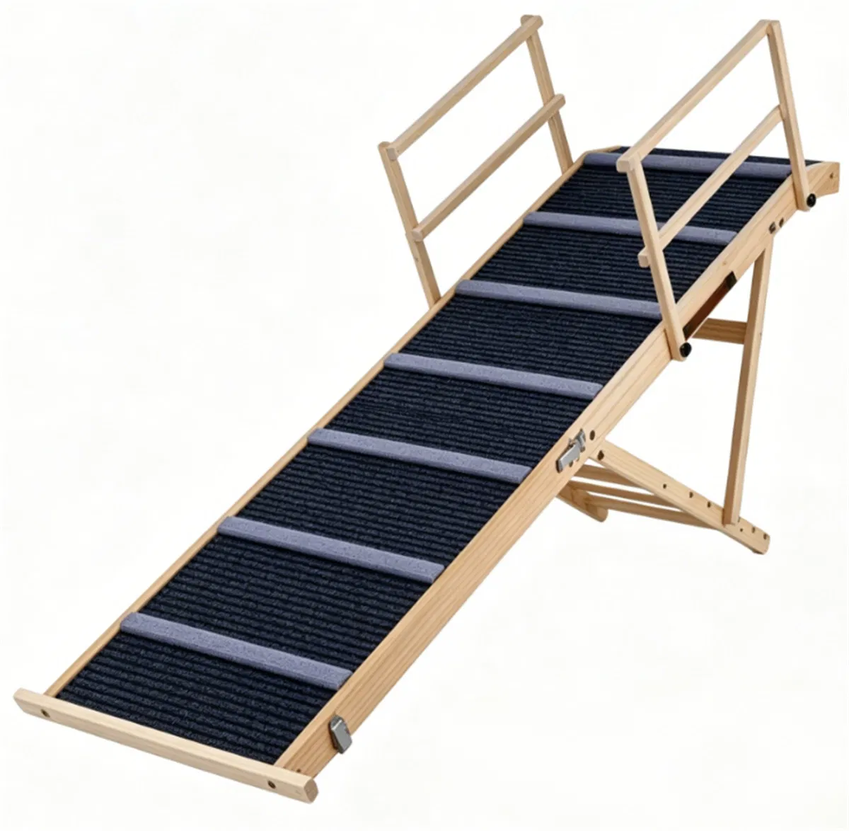6-Level Adjustable Foldable Pet Ramp , Solid Pine Wood Non-Slip Dog Stairs with Side Rails, 145 lbs Heavy Duty Pet Step for Senior Dogs & Pets with Mobility Issues photo 8