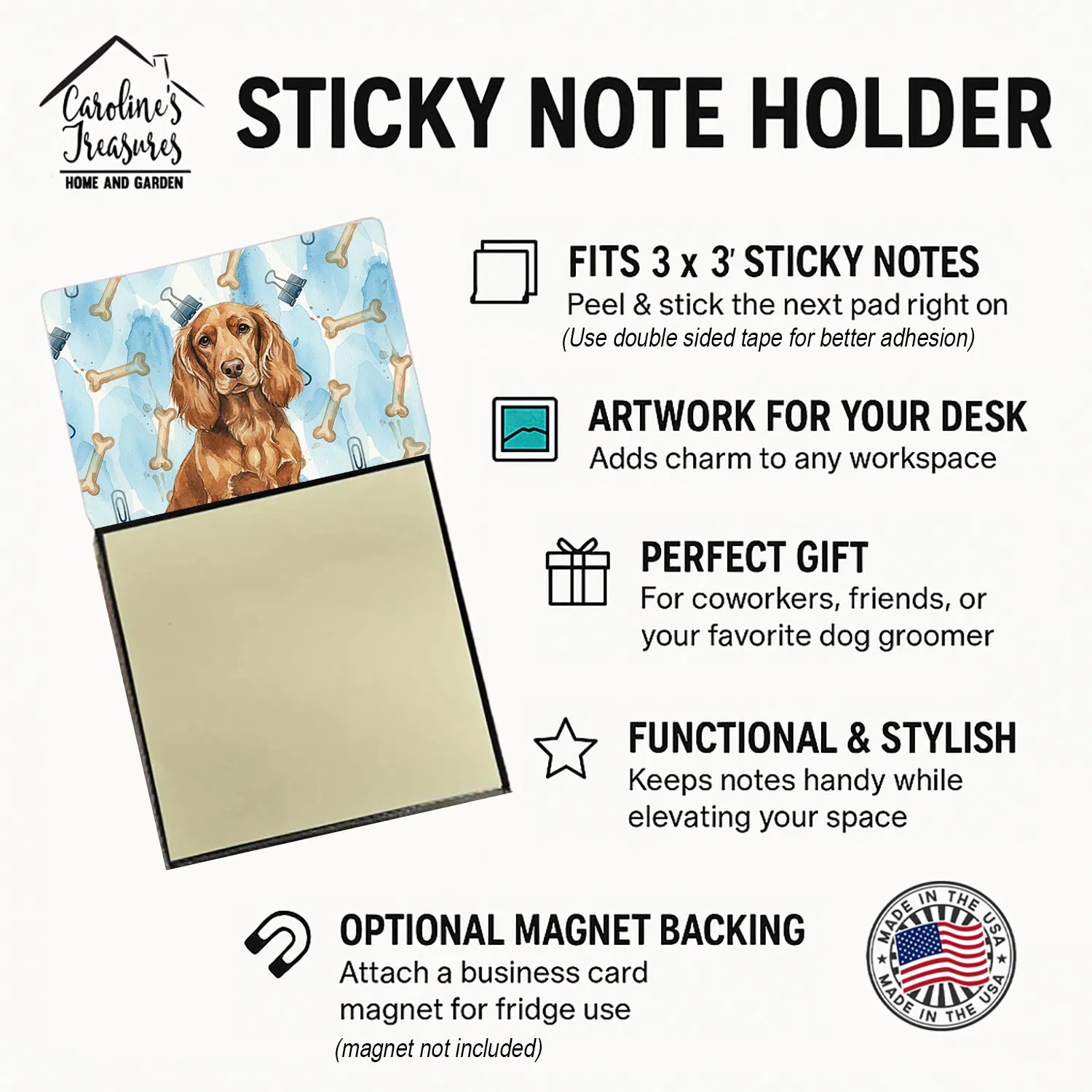 Boykin Spaniel Coworker Watercolor Sticky Note Holder Refillable Dispenser Desk Accessory 3x3 Pad Gift photo 5