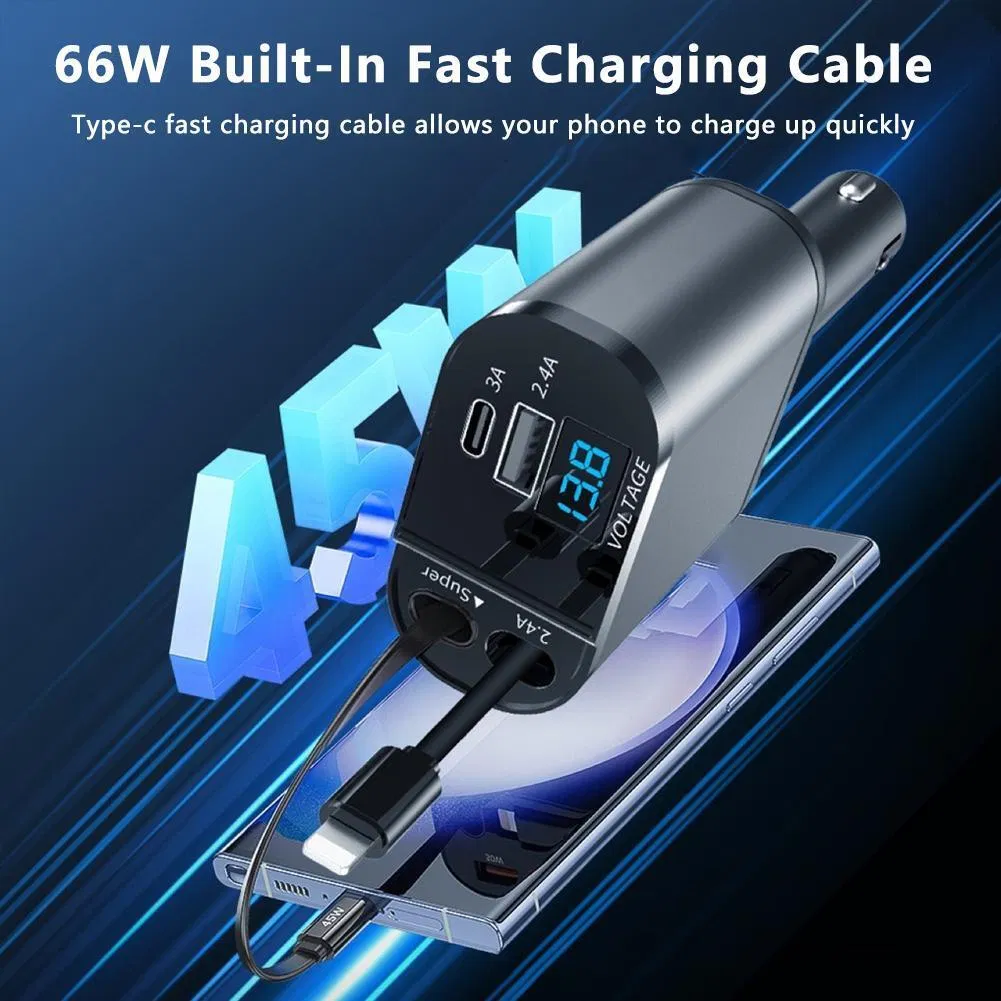 Retractable Car Charger 4 in 1 Fast Car Phone Charger 120W With USB Type C Cable photo 4