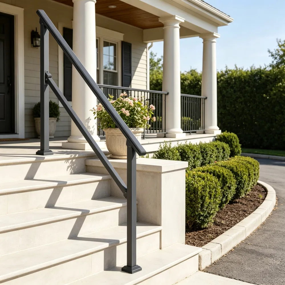 4-5 Step Stair Handrail Kit for Outdoor Steps, Black Square Tube Design photo 7