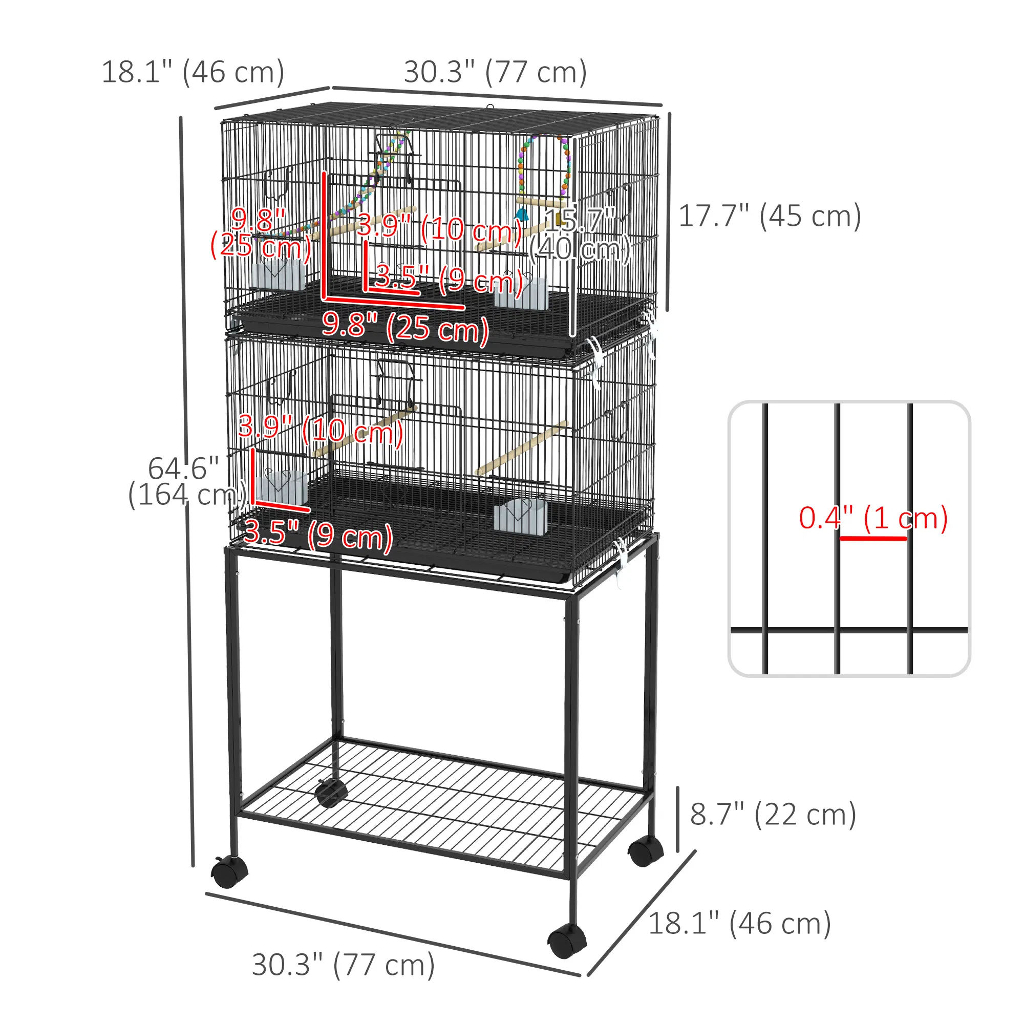 65" Birdcage for Canaries, Lovebirds Finches, Budgie Cage with Wheels, Black photo 6