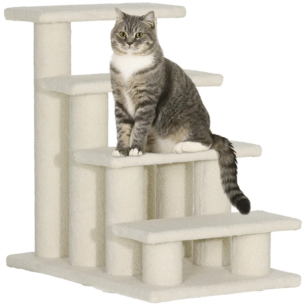 23.5" 4 Tier Pet Stairs Dog Cat Step Scratch Post Furniture, Cream White photo 7