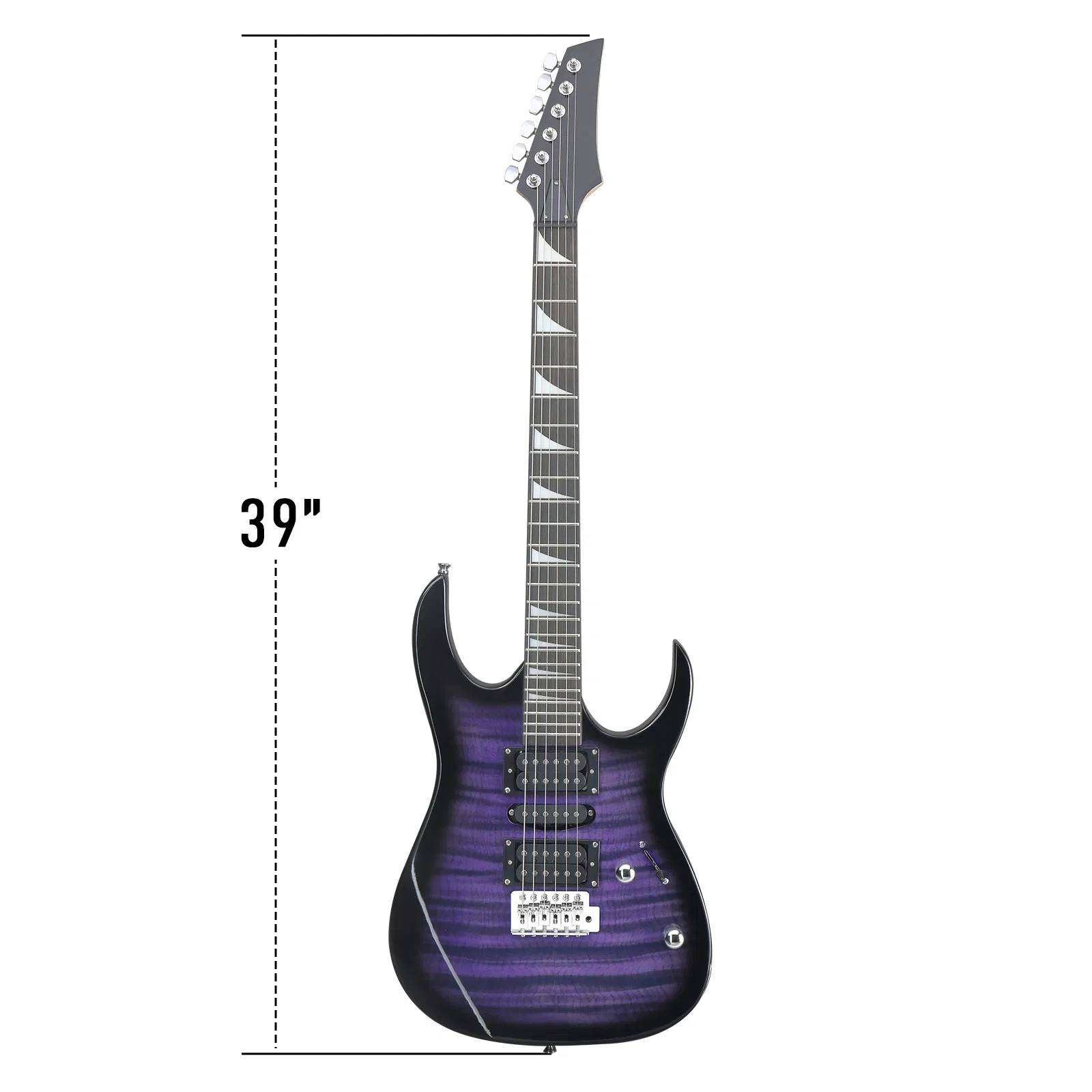 170 Model 39in Electric Guitar HSH Pickups Black complete starter kit suit for Hard Rock Tiger-striped Purple photo 2