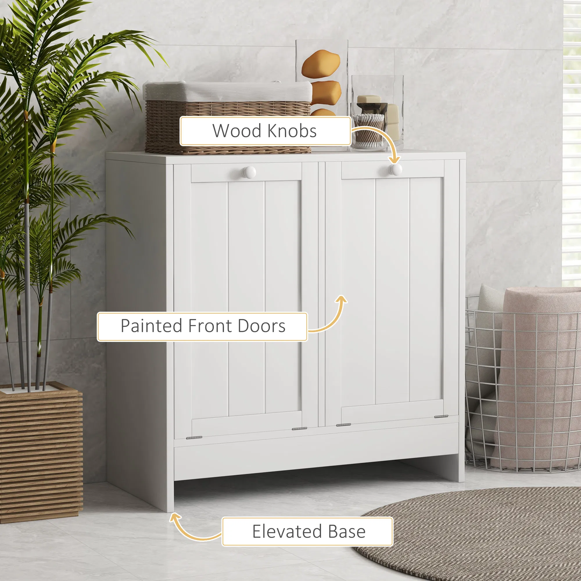 Tilt-Out Laundry Storage Cabinet, Modern Laundry Hamper with 2 Compartments for Bathroom Washroom, White photo 5