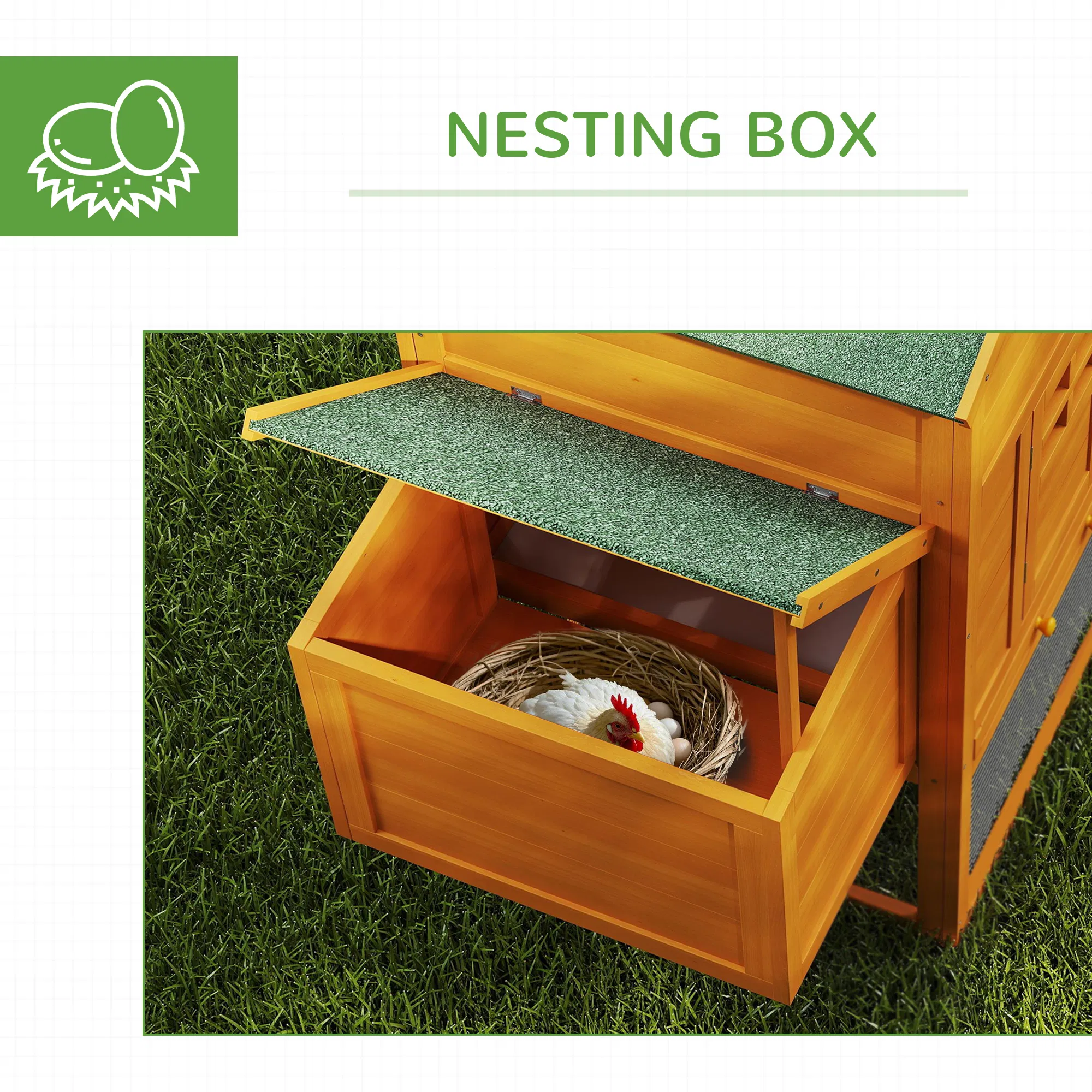 117" Extra Large Chicken Coop with Asphalt Roof, Wooden Hen House with Slide-out Tray, Quail Hutch with Nesting Box, Orange photo 6