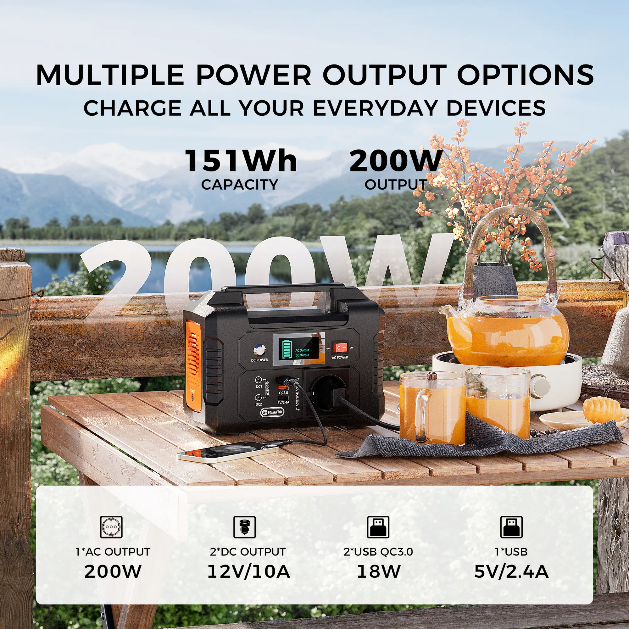 200W Portable Power Station, FlashFish 40800mAh Solar Generator with 230V AC Outlet/2 DC Ports/3 USB Ports, Backup Battery Pack Power Supply for CPAP Outdoor Advanture Load Trip Camping Emergency photo 7