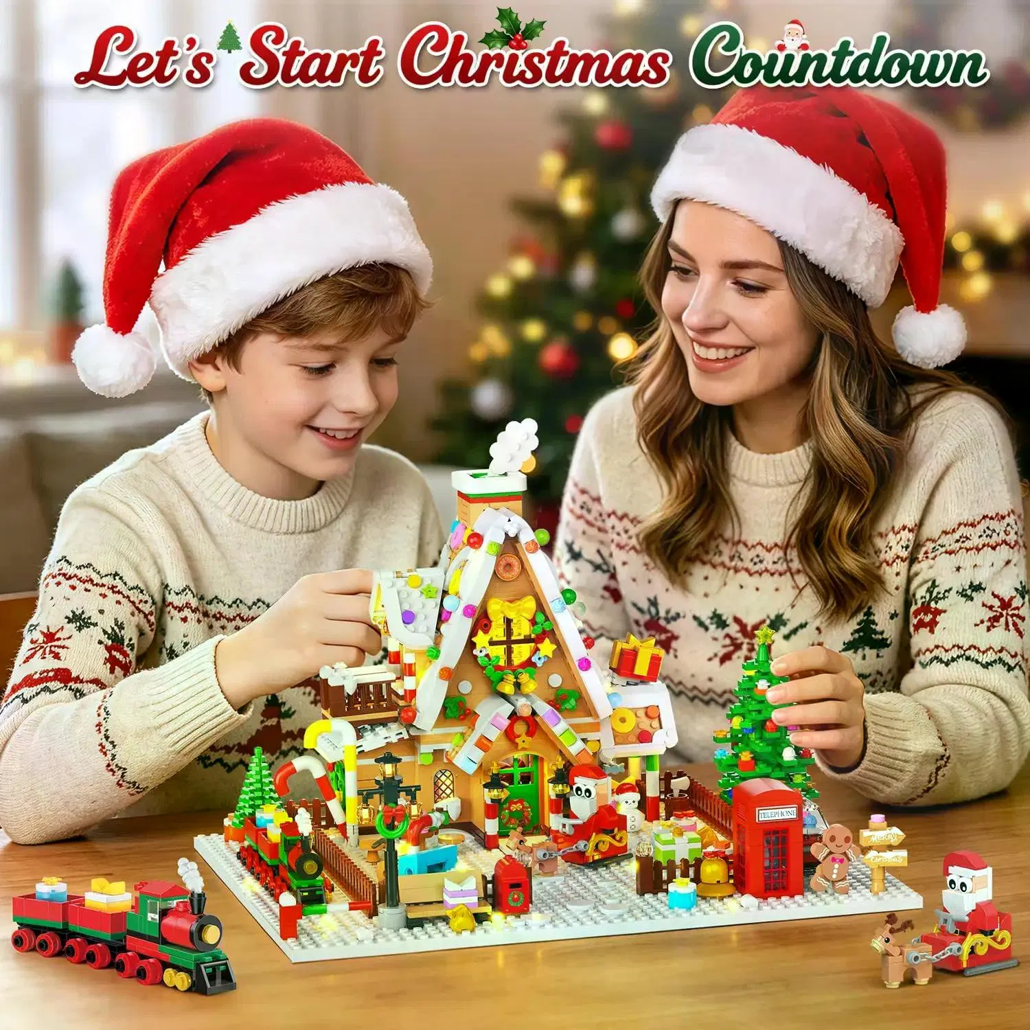 1642-Piece Mini Gingerbread House Advent Calendar, 3.6mm Building Block Christmas Countdown Set with Warm LED Lights, 24-Day Holiday Village Gift photo 3