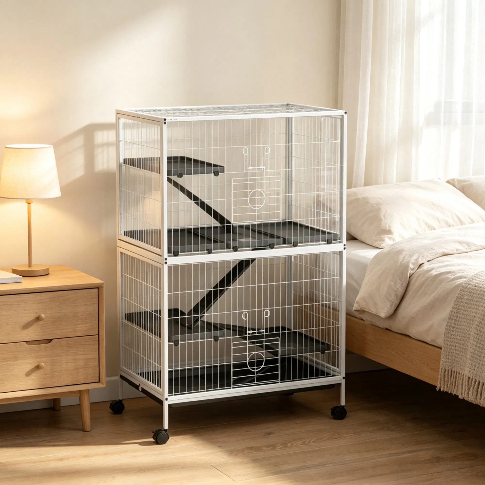 50 Inch Tall Rolling Ferret Chinchilla Cage Small Animal Pet Habitat with Hammock, 4 Doors, Removable Tray photo 1