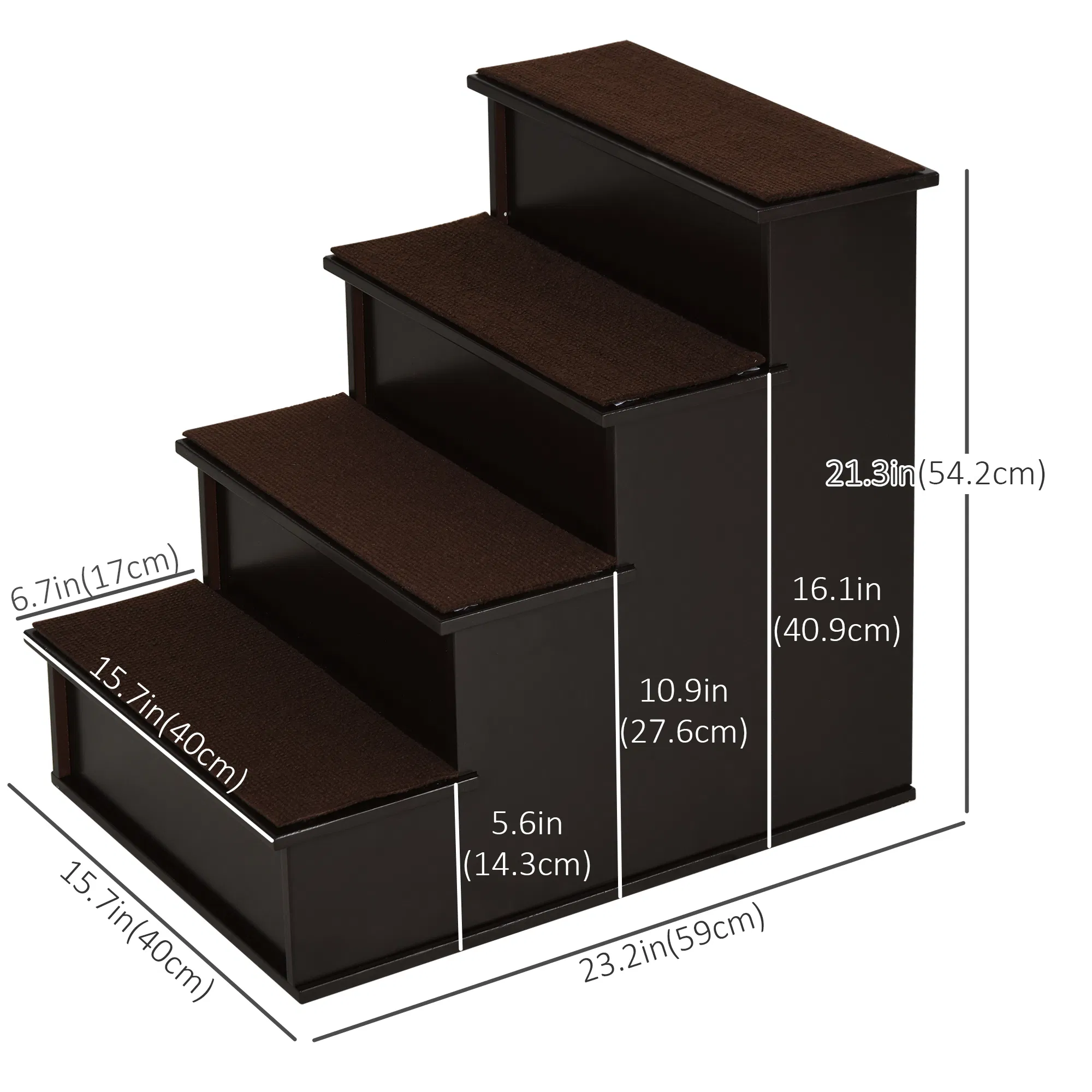 4 Levels Wooden Dog Steps Pet Stairs for High Bed, Cat Ladder for Bed Couch with Non-Slip Carpet, Dark Coffee photo 4