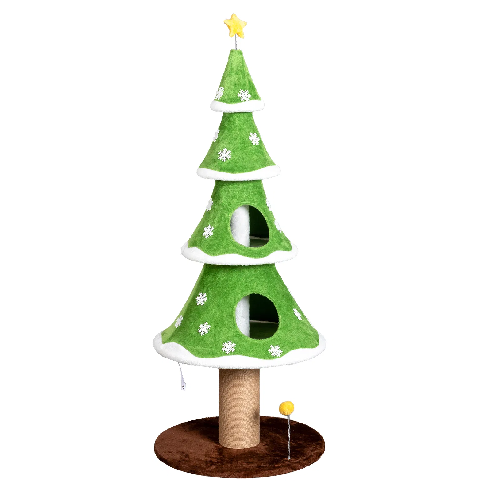 59in Large Tall Christmas Tree Cat Tower with 2 Cat Condos & Scratching Post, Soft Fleece Cat Tree with Teaser Toy & Sturdy Base & Built-in Openings for Indoor Cats, Green & White photo 8