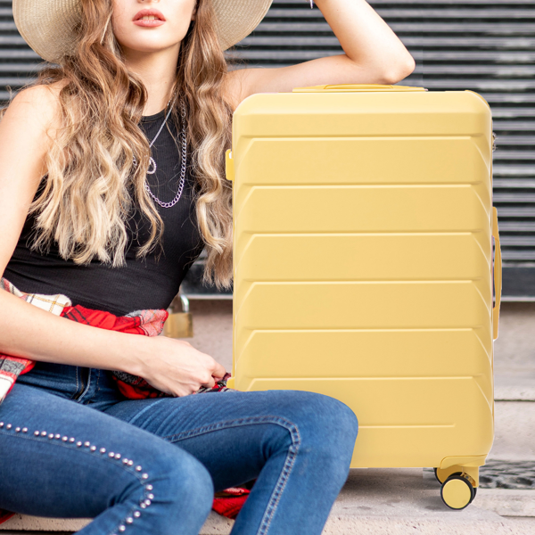 3 in 1 ABS&PC Trolley Box 20in 24in 28in Trolley Box Iron Tie Rod ABSPC Alloy Wine Yellow photo 6