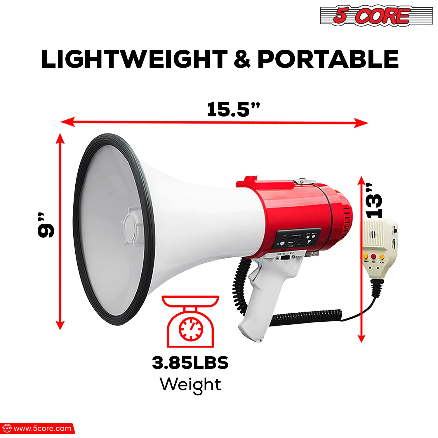 5 Core Megaphone 60W Bull Horn Professional PA Speaker w 1200 Yards Range Loud Siren Voice Amp photo 7