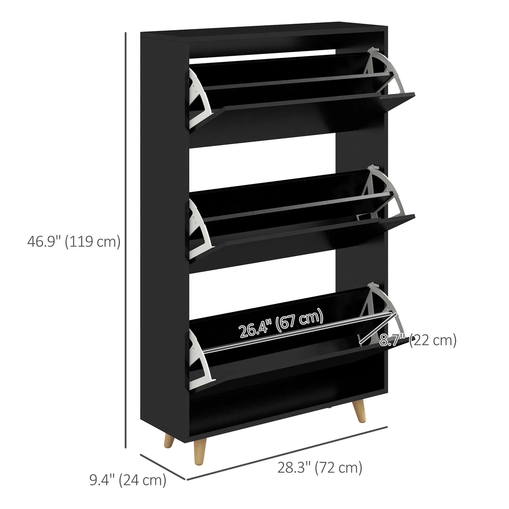 Slim Shoe Storage Cabinet with 3 Flip Drawers and Adjustable Shelves, Shoe Cabinet for 18-24 Pairs, Black photo 4