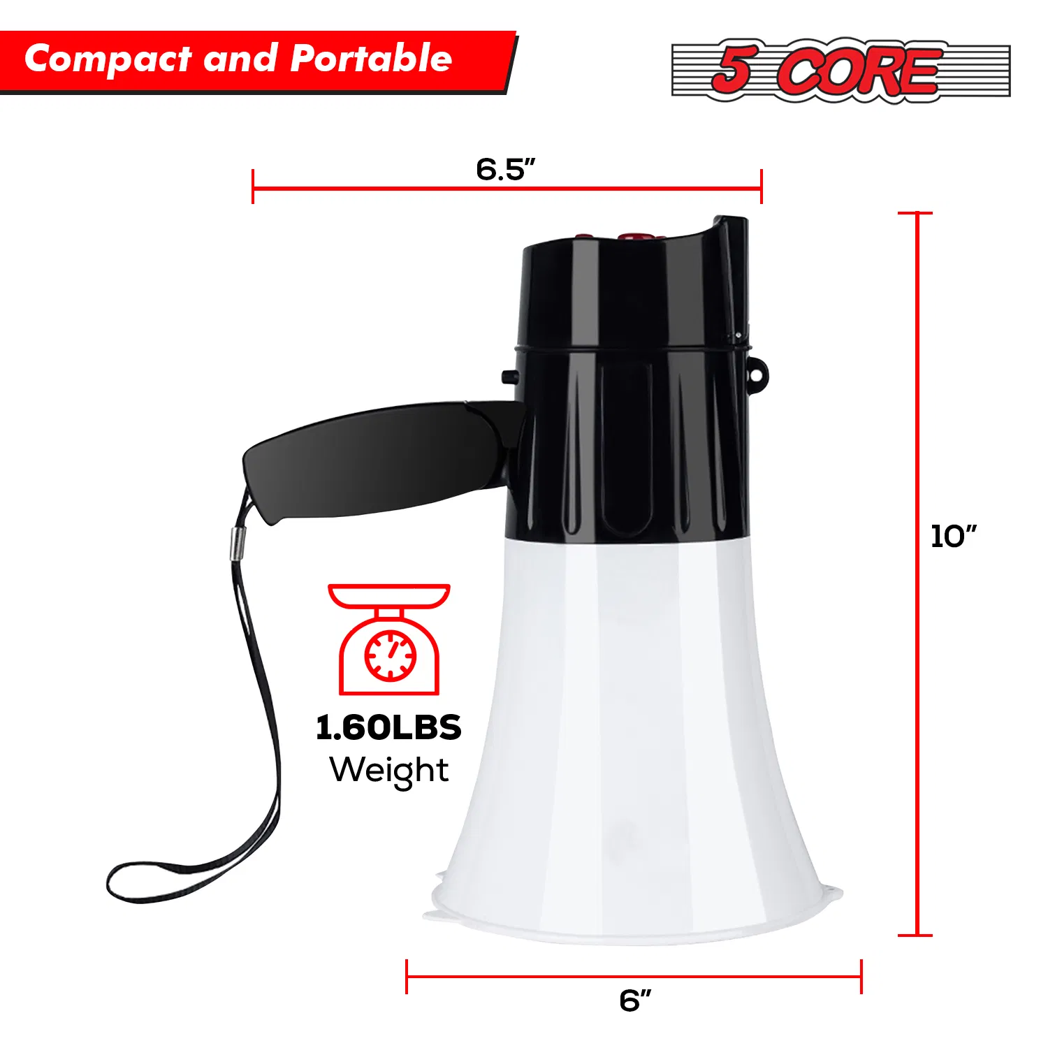 5 Core Megaphone 30W Bull Horn PA Speaker w 800 Yards Range Siren Loud Megafono for Sports & Coaches photo 4